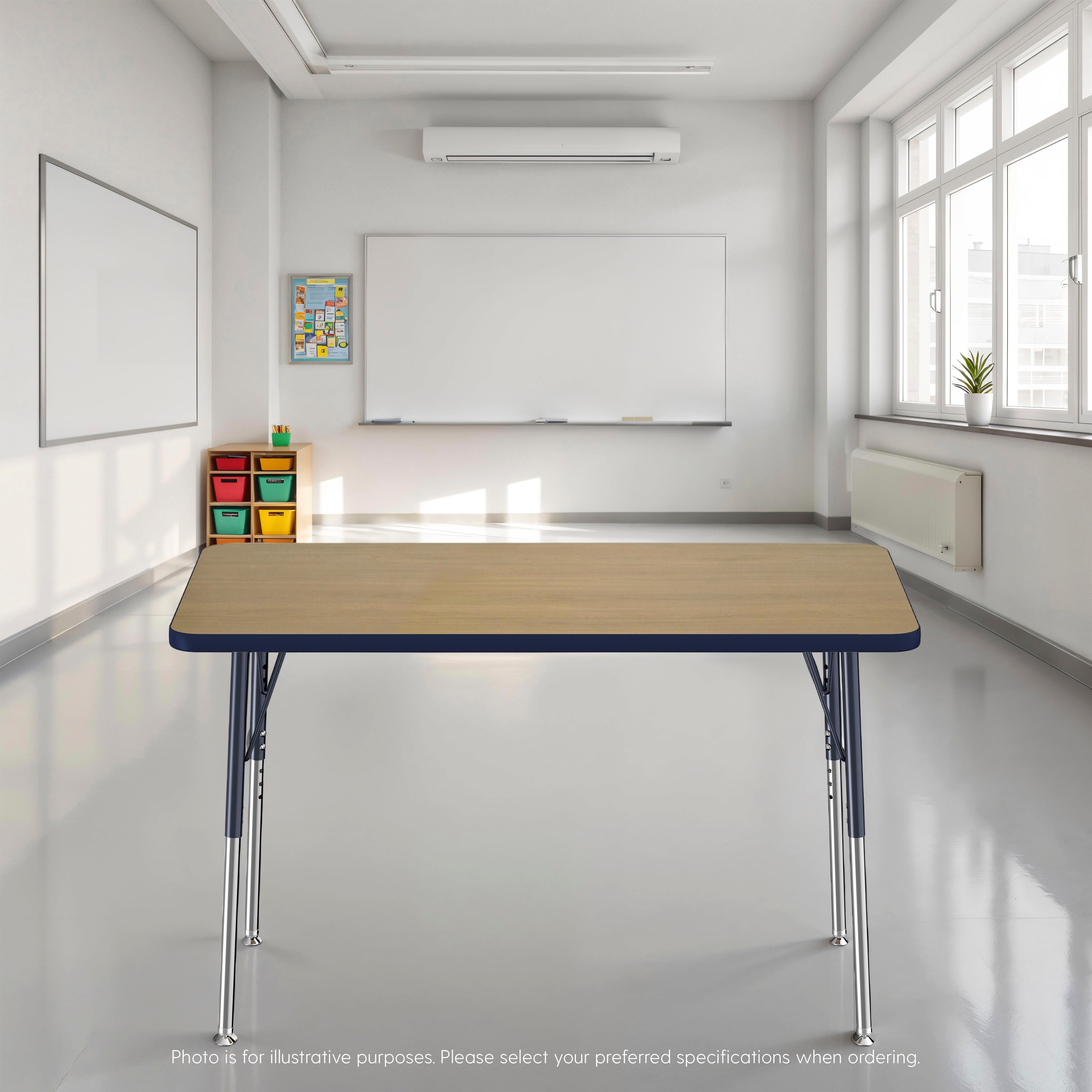 24" x 48" Rectangle T-Molding Activity Table with Adjustable Standard Swivel Glide Legs - Pasadena Oak/Navy