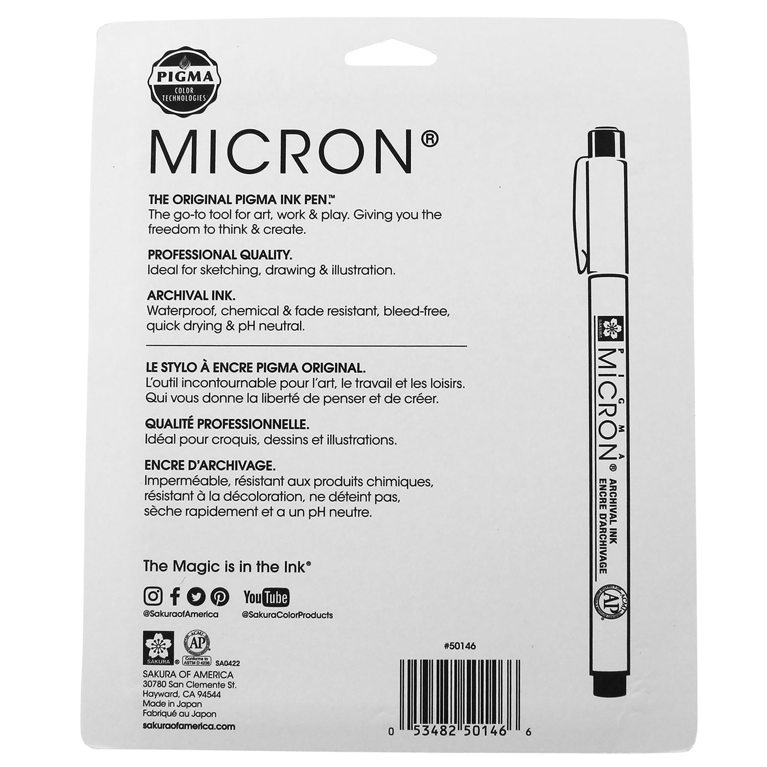 Pigma Micron Pens, Black & Grays, Assorted Sizes, 10-Piece Set, Blister Card