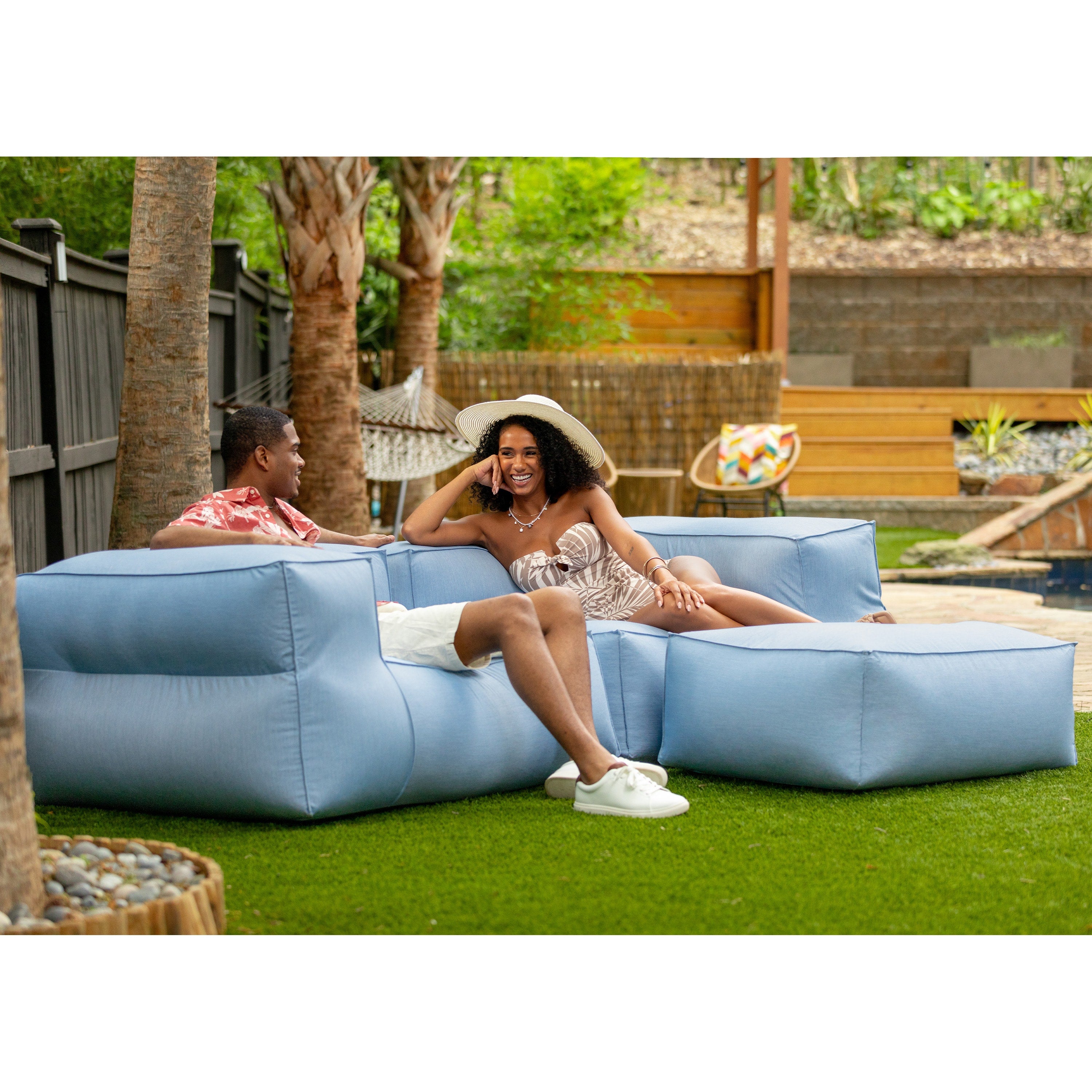 Baya Outdoor Modular Loveseat - Luxurious Soft Seating for Poolside or Hospitality, Ocean Blue