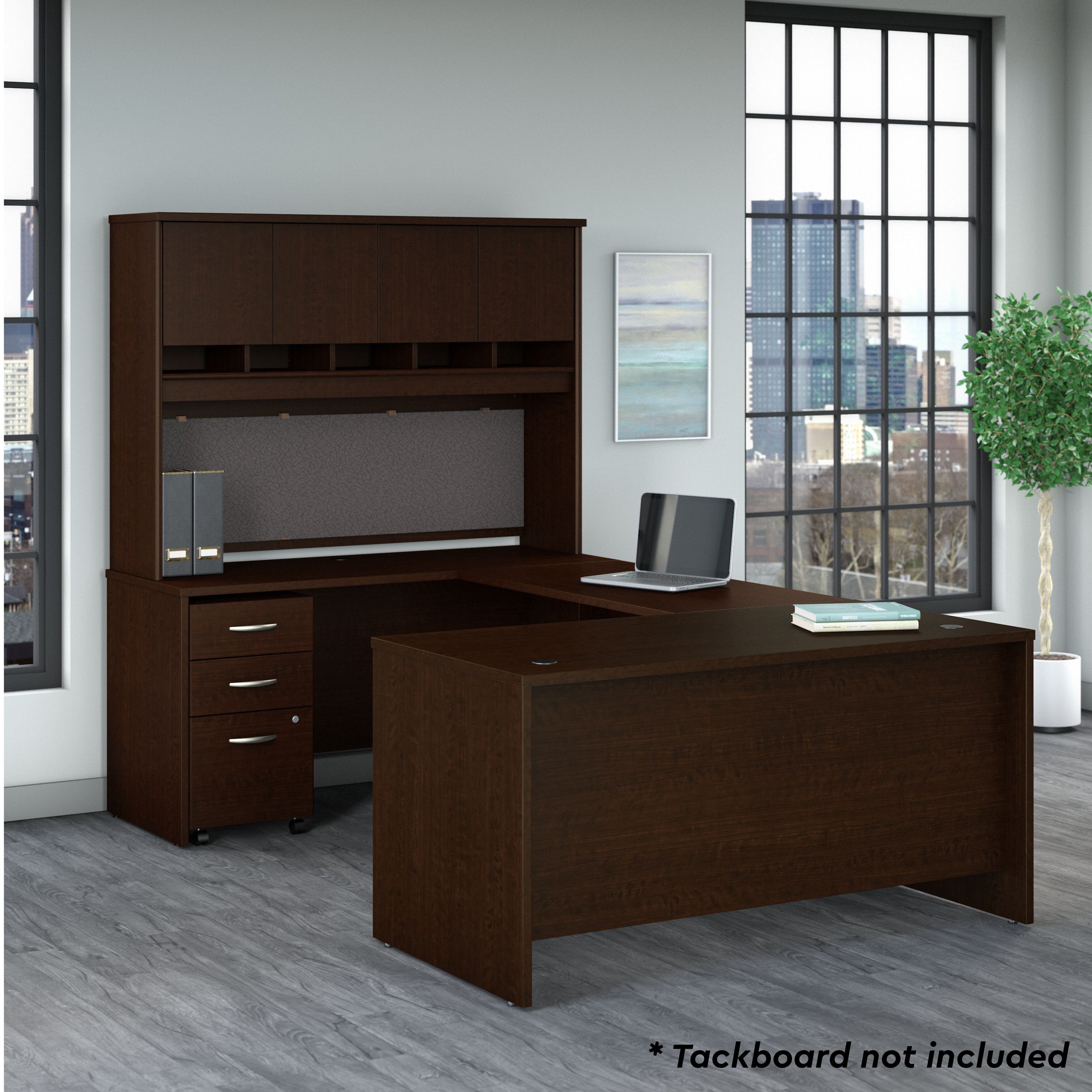 Bush Business Furniture Series C 60W U Shaped Desk with Hutch and Mobile File Cabinet in Mocha Cherry - 59.45" Width x 100.4" Depth x 72.85" Height