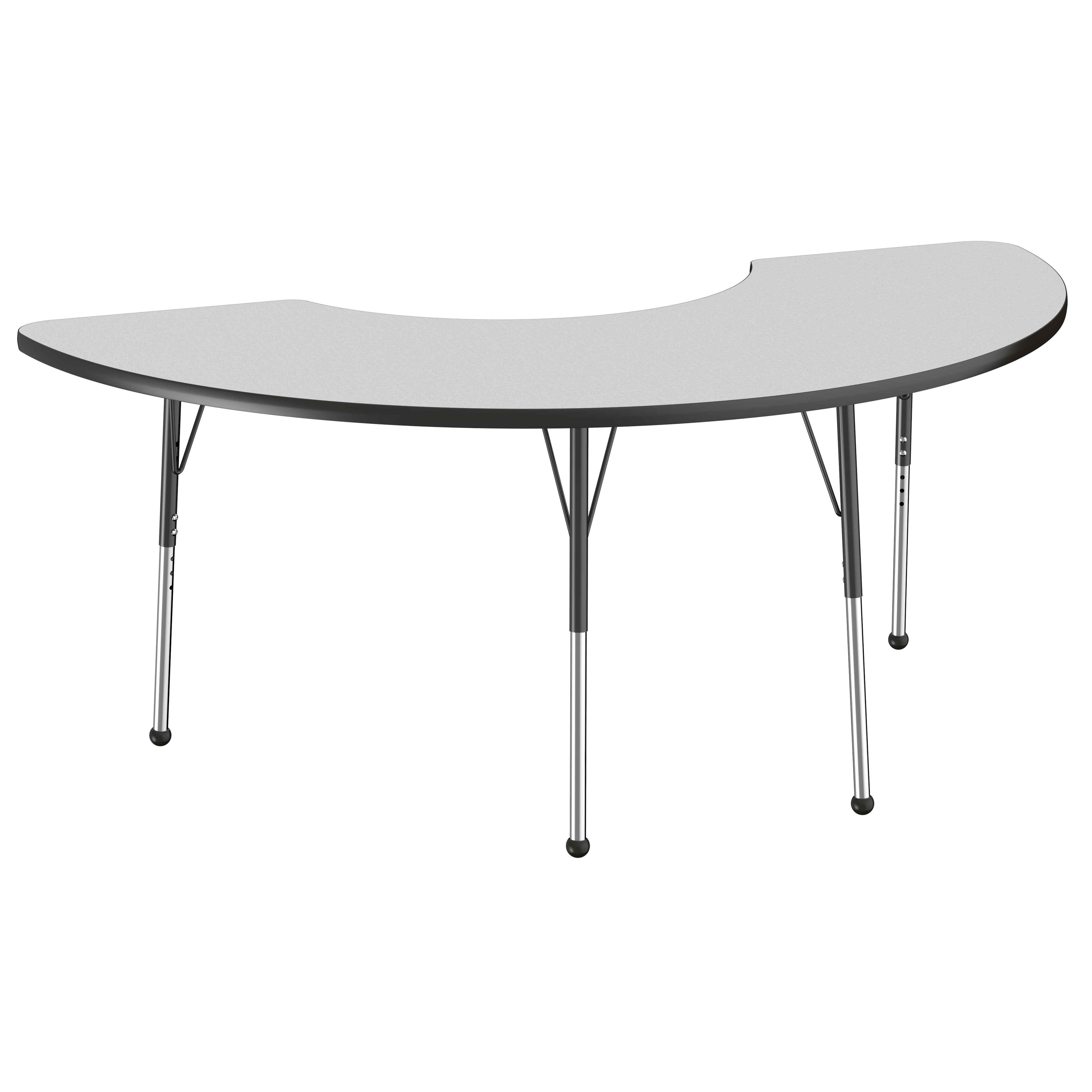 36" x 72" Half Moon T-Molding Activity Table with Adjustable Standard Ball Glide Legs - Gray/Black