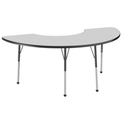 36" x 72" Half Moon T-Molding Activity Table with Adjustable Standard Ball Glide Legs - Gray/Black