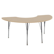 36" x 72" Half Moon La Madera Activity Table with Standard Legs - Maple Grain/Silver