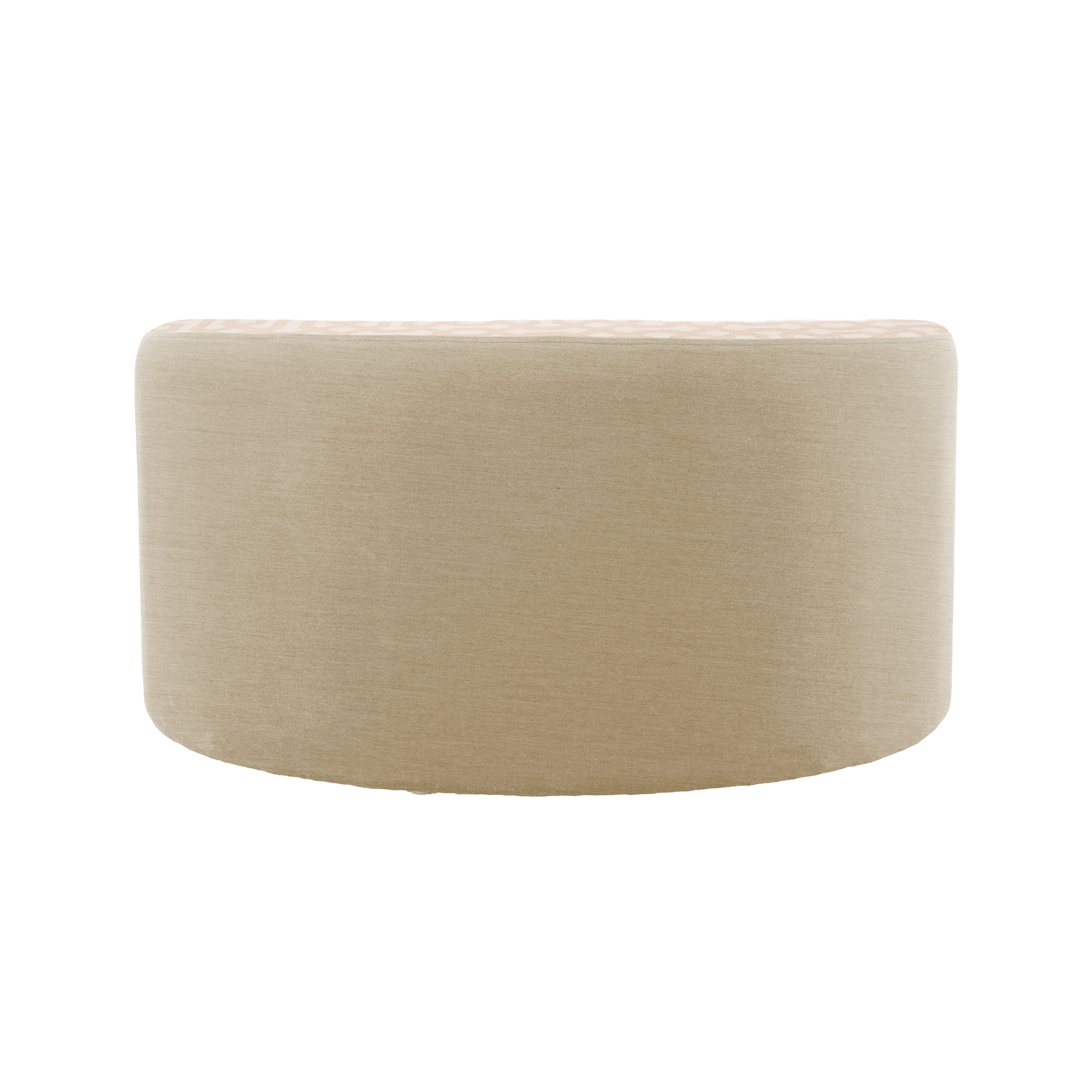 Outdoor 36" Round Ottoman with Sunbrella, 18" H - Fretwork Flax/Spectrum Sand