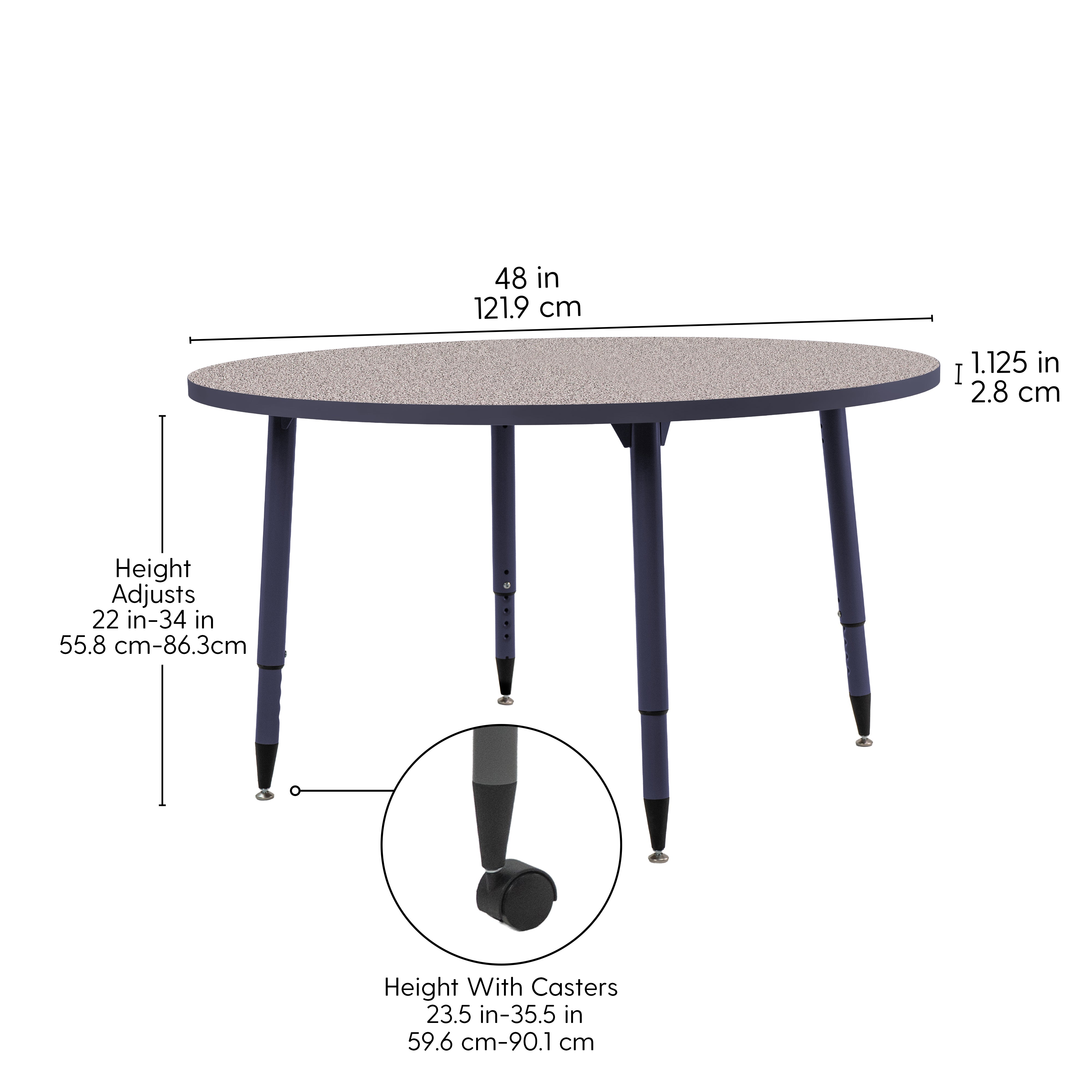 Adapte 48" Round Thermofused Activity Table with Adjustable Tapered Legs - Gray/Navy
