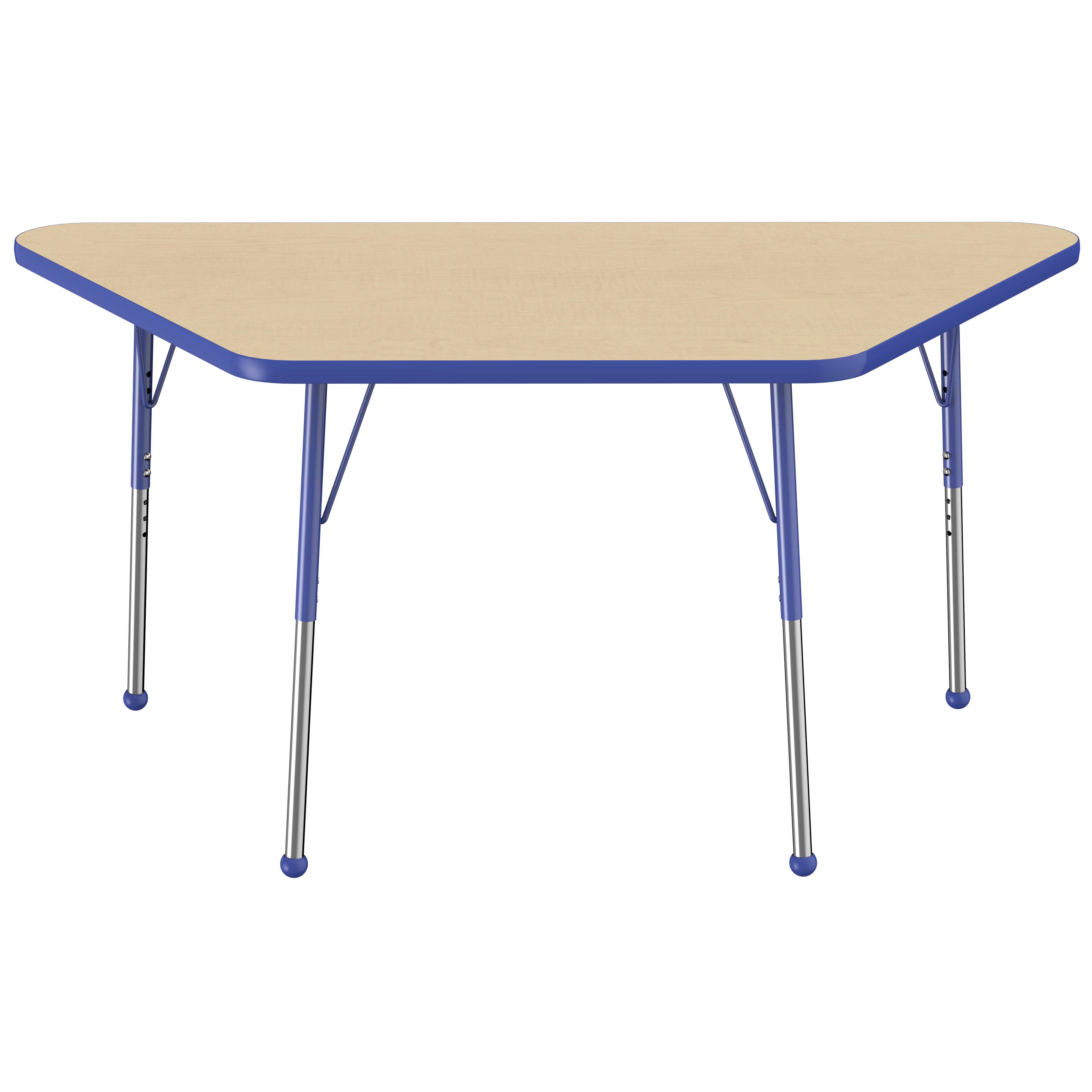 30" x 60" Trapezoid T-Molding Activity Table with Adjustable Standard Ball Glide Legs - Maple/Blue