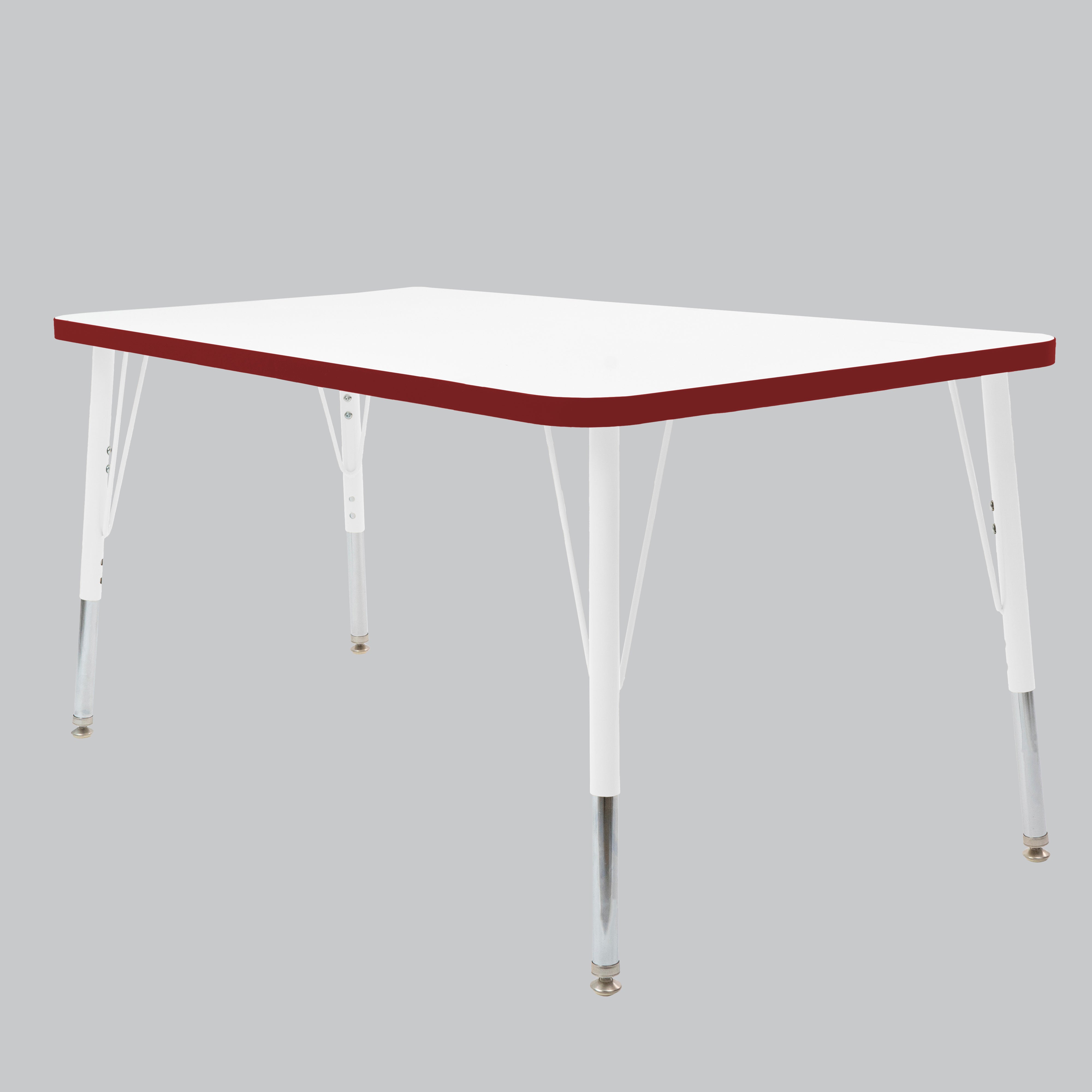30" x 48" Rectangle Thermofused Activity Table with Adjustable Standard Swivel Glide Legs - White/Burgundy/White