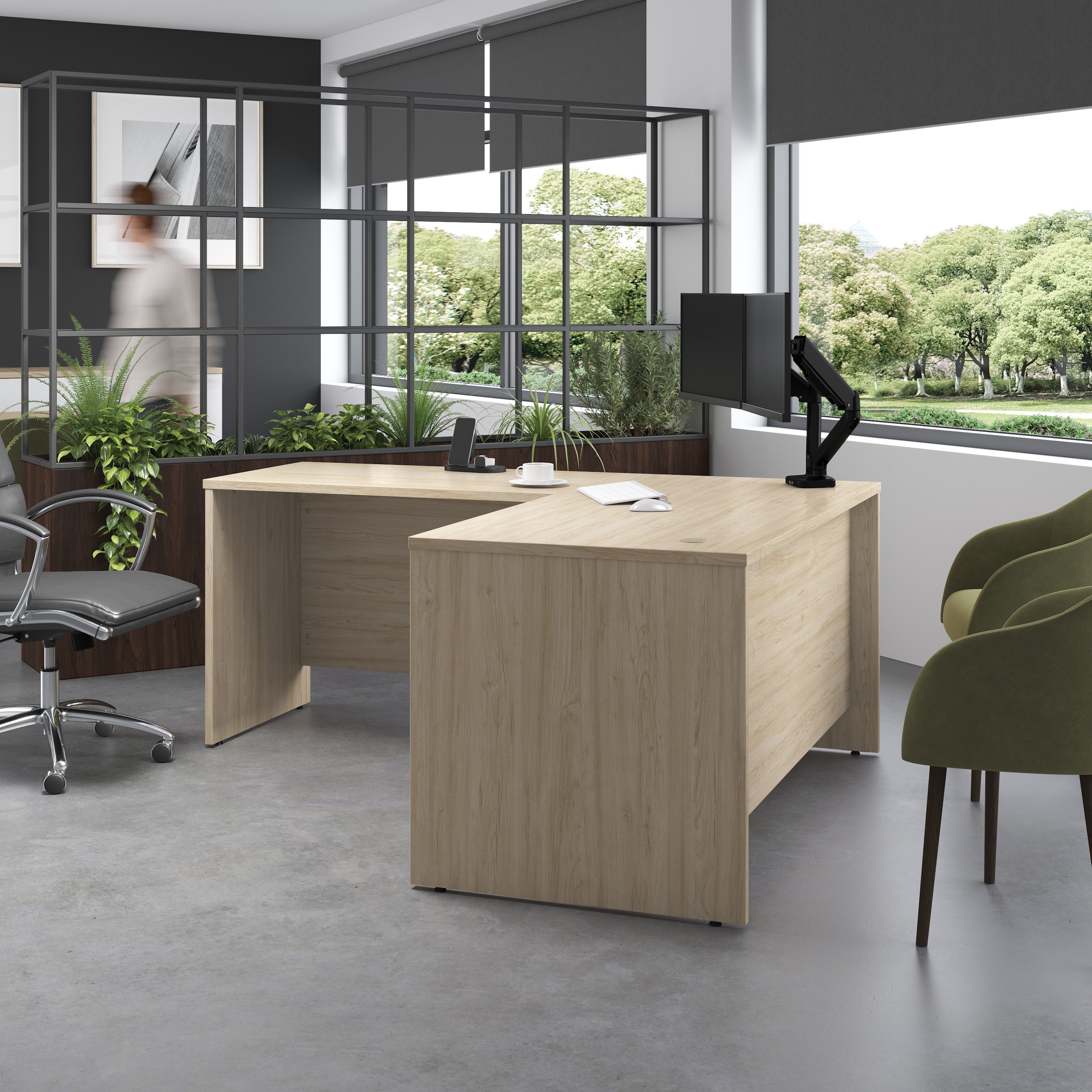 Bush Business Furniture Studio C 60W x 30D L Shaped Desk with 42W Return in Natural Elm - 59.45" Width x 71.02" Depth x 29.84" Height