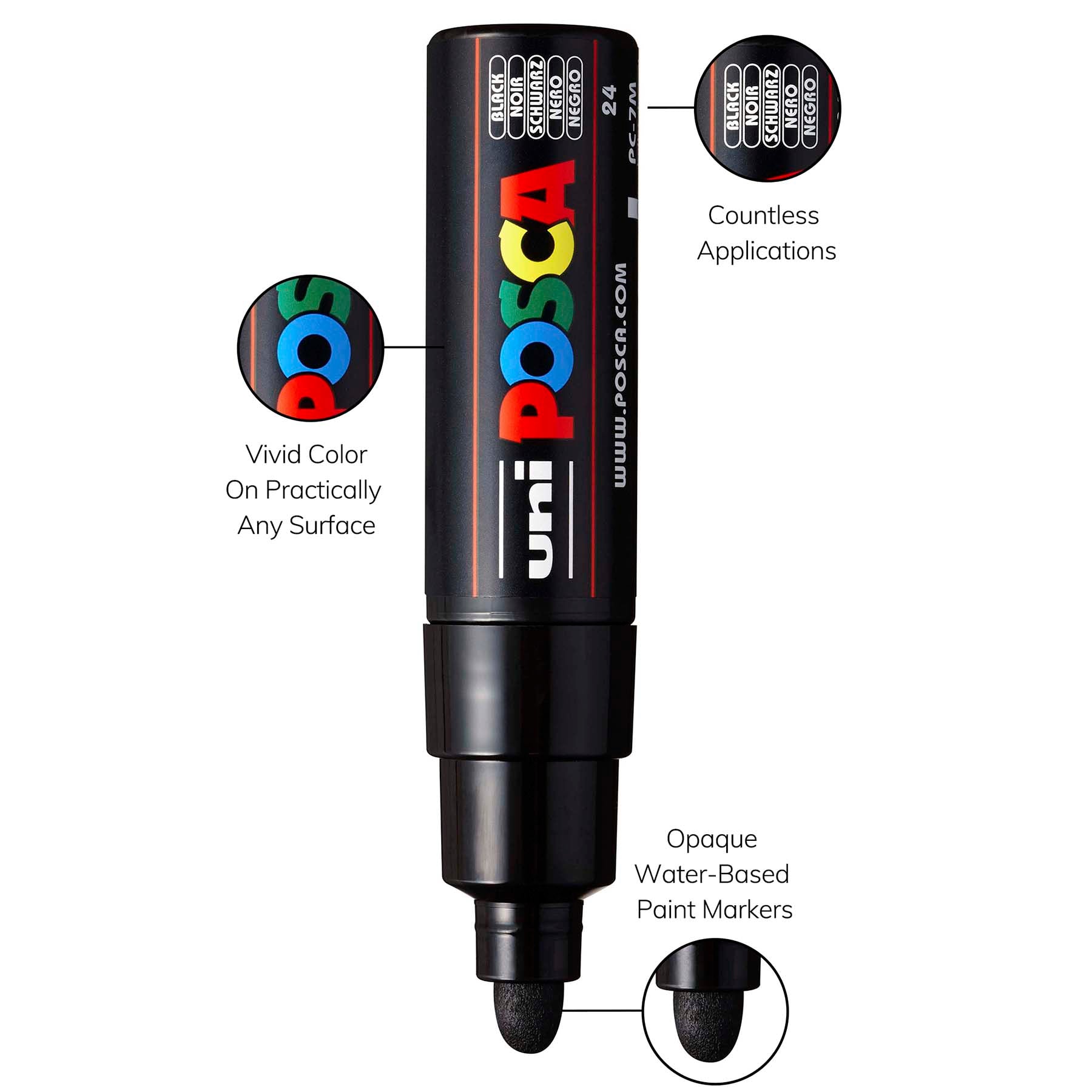 uni® POSCA PC-7M Water-Based Paint Markers, Broad Tip (4.5-5.5mm), Black