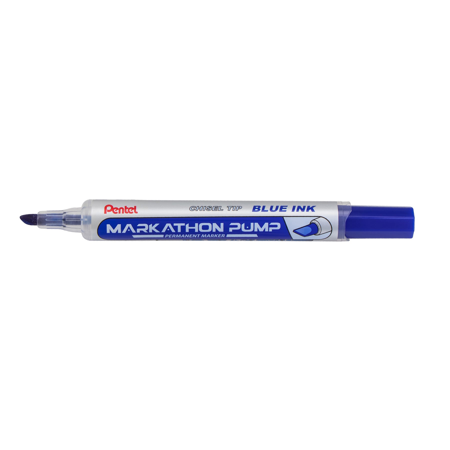 Markathon Pump Permanent Marker, Chisel Tip, Blue Ink, 1 Dozen