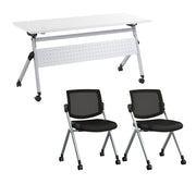 Bush Business Furniture Envision 60W Folding Training Table with Powered Grommets and 2 Chairs in White - 59.45" Width x 23.54" Depth x 32.87" Height
