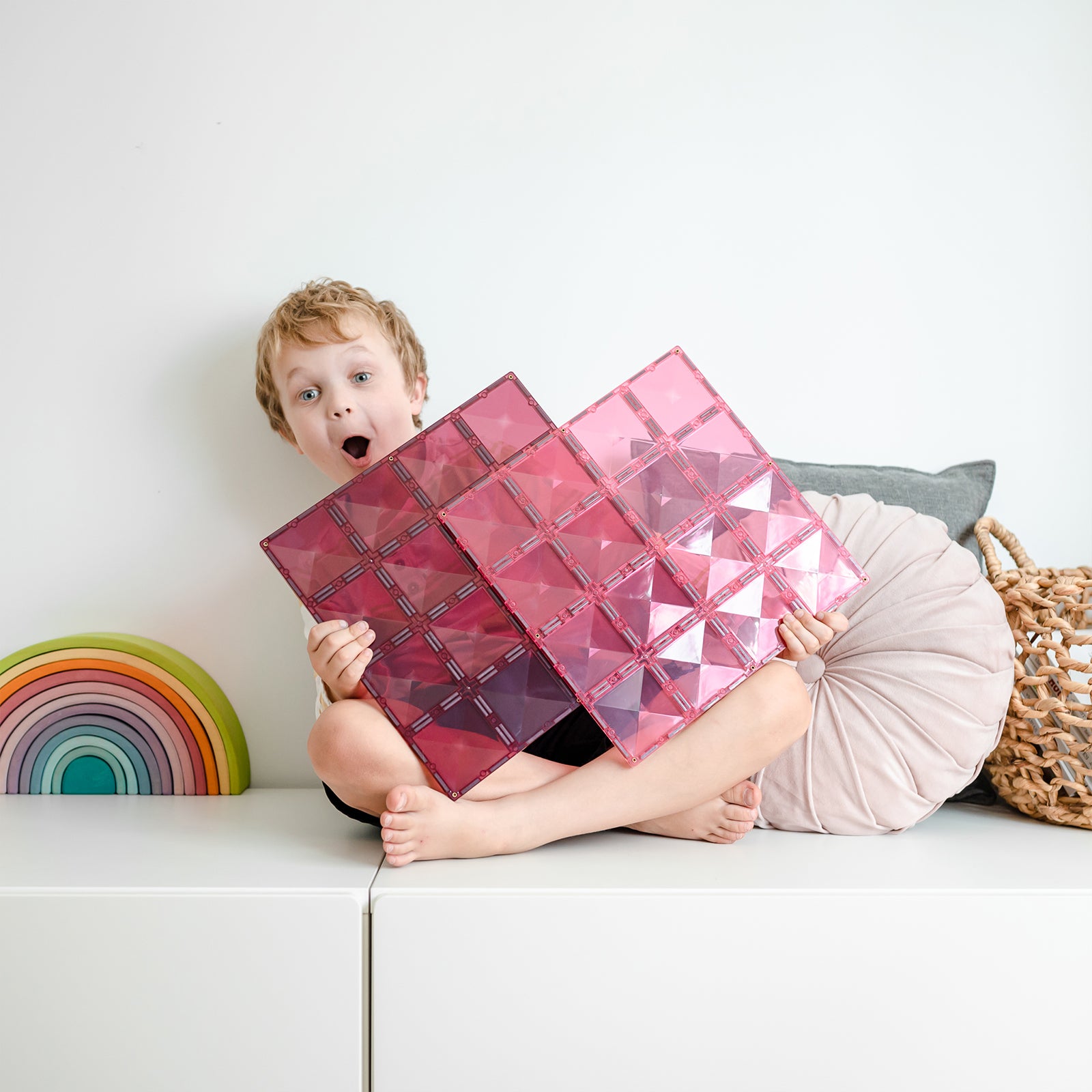 Magnetic Tiles Pastel Pink & Berry Base Plate, 2 Pieces