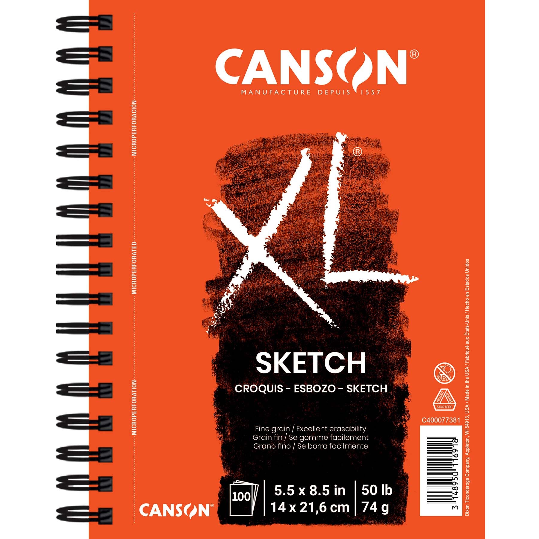 XL Series Sketch Pad, Side Wire Binding, 100 Sheet, 5.5x8.5 inch, 1 Count