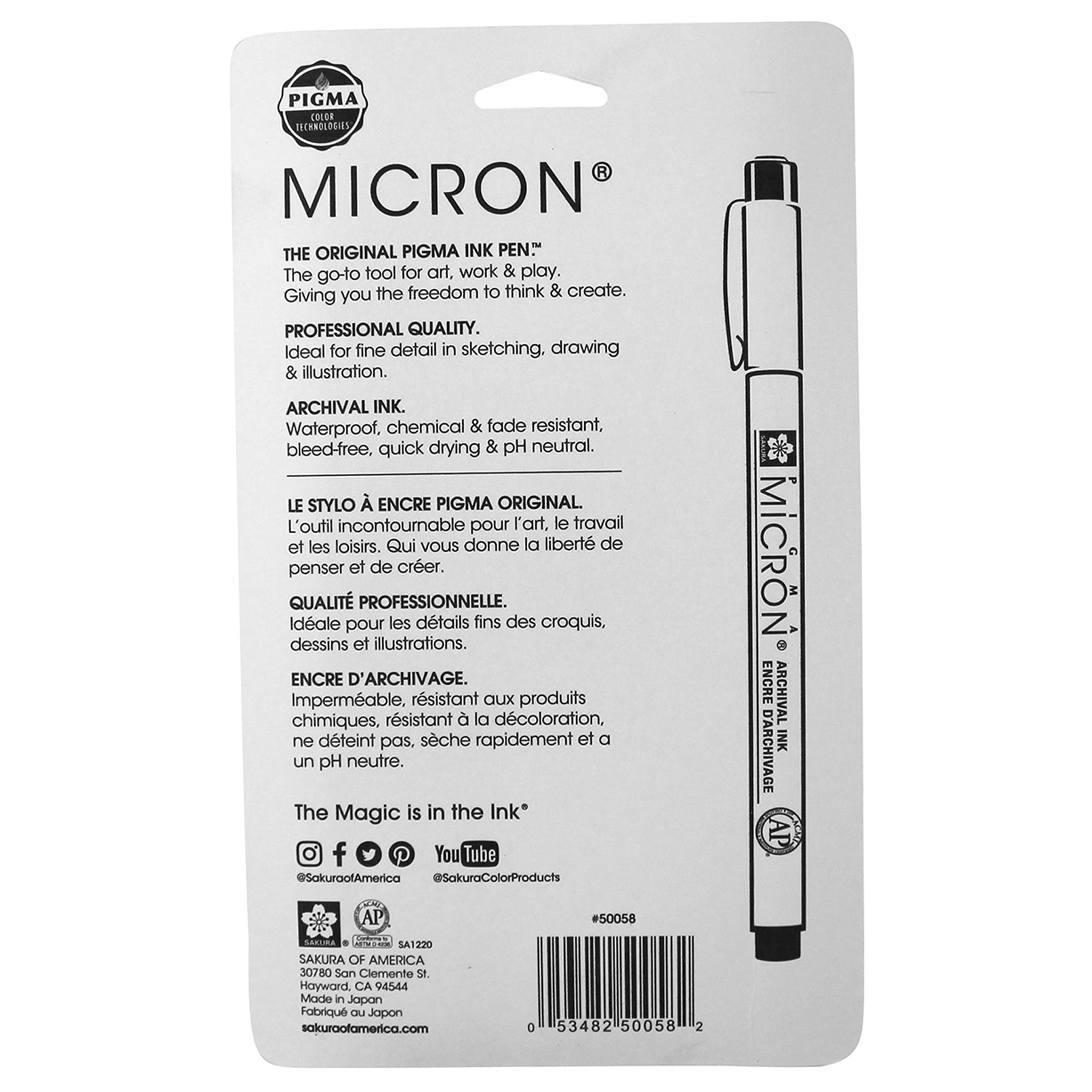 Pigma Micron Pens, Black, Assorted Sizes, 6-Pack, Blister Card