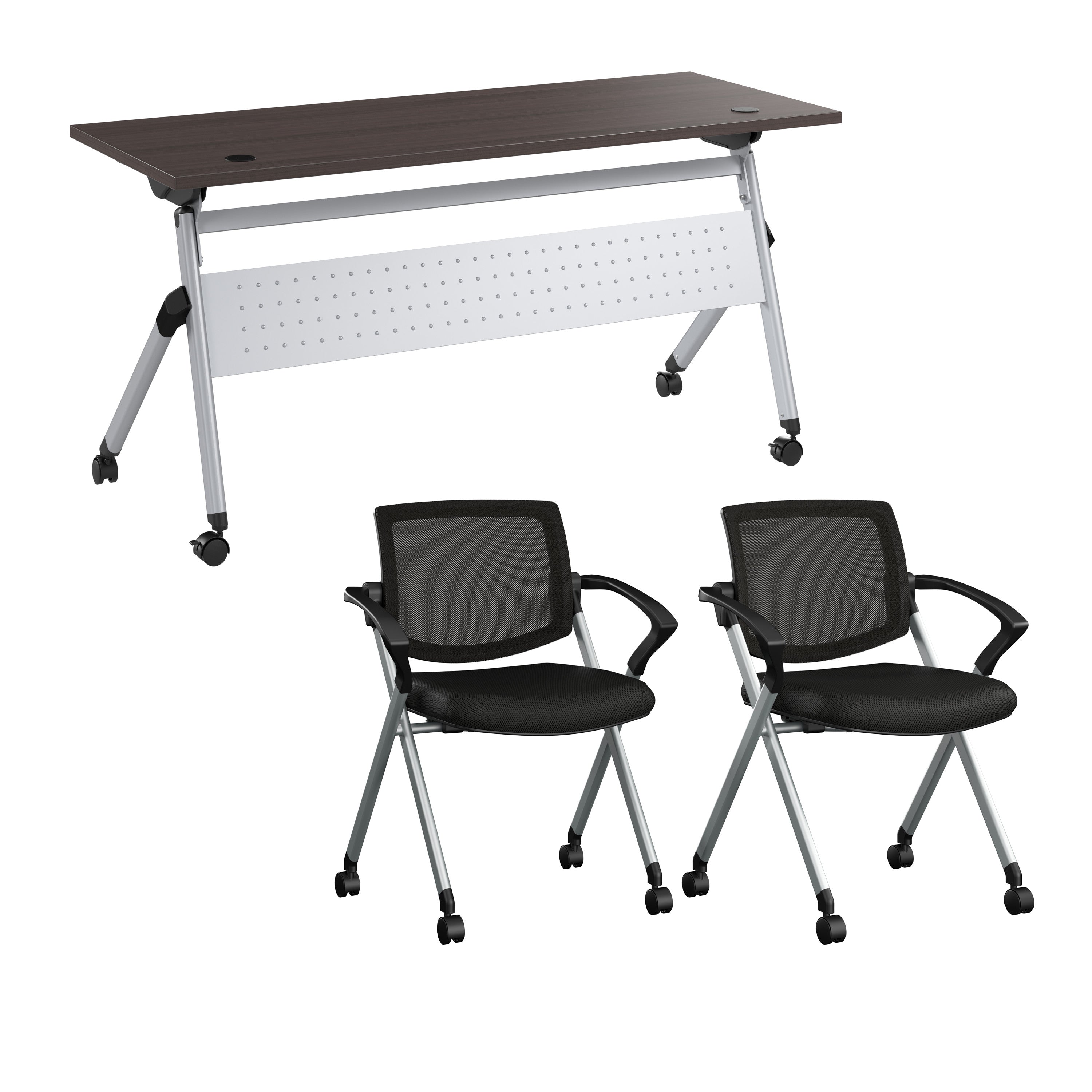 Bush Business Furniture Envision 60W Folding Training Table and 2 Folding Chairs with Arms in Storm Gray - 59.45" Width x 23.54" Depth x 32.87" Height
