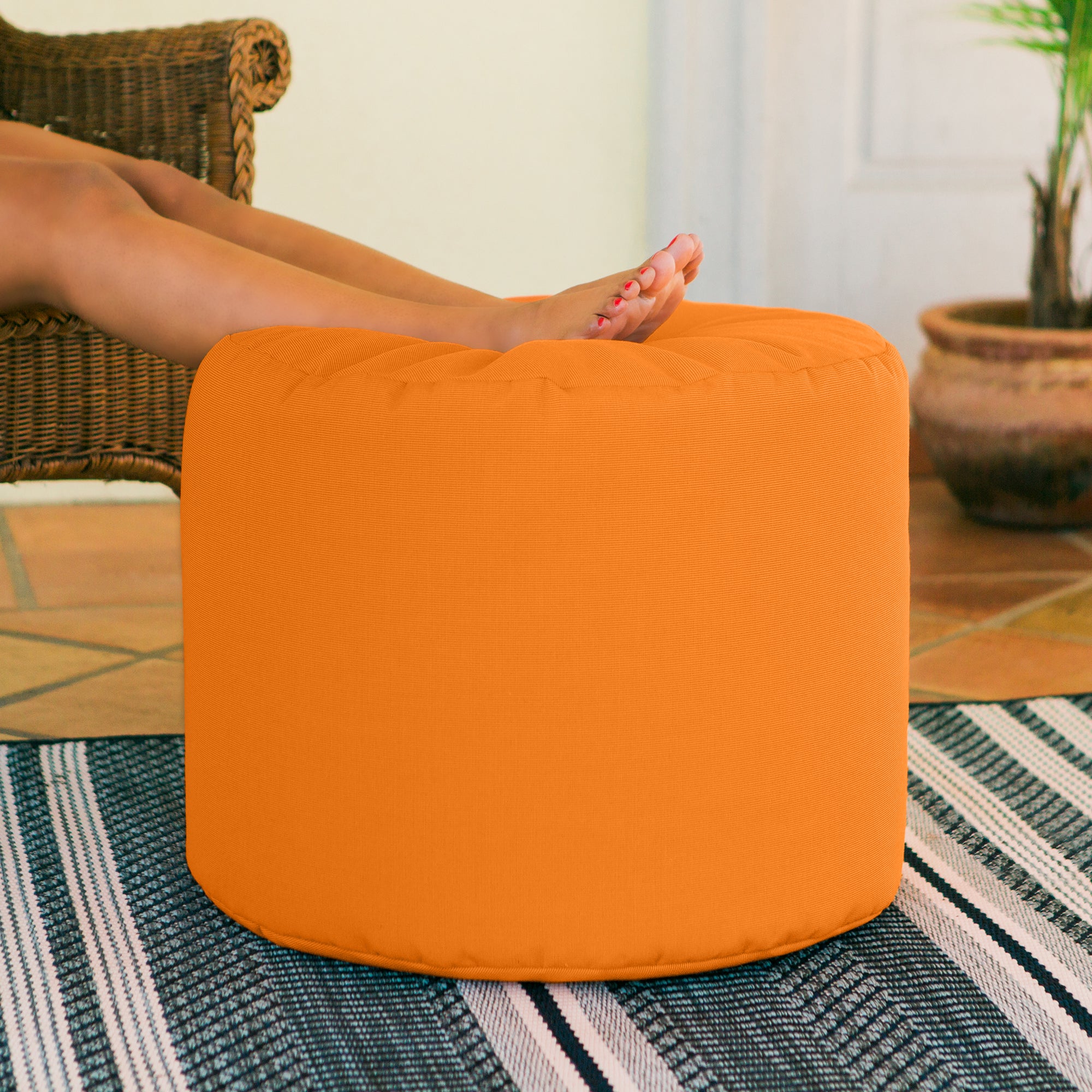 Jaxx Spring Indoor / Outdoor Bean Bag Pouf Ottoman, Sunbrella Tangerine