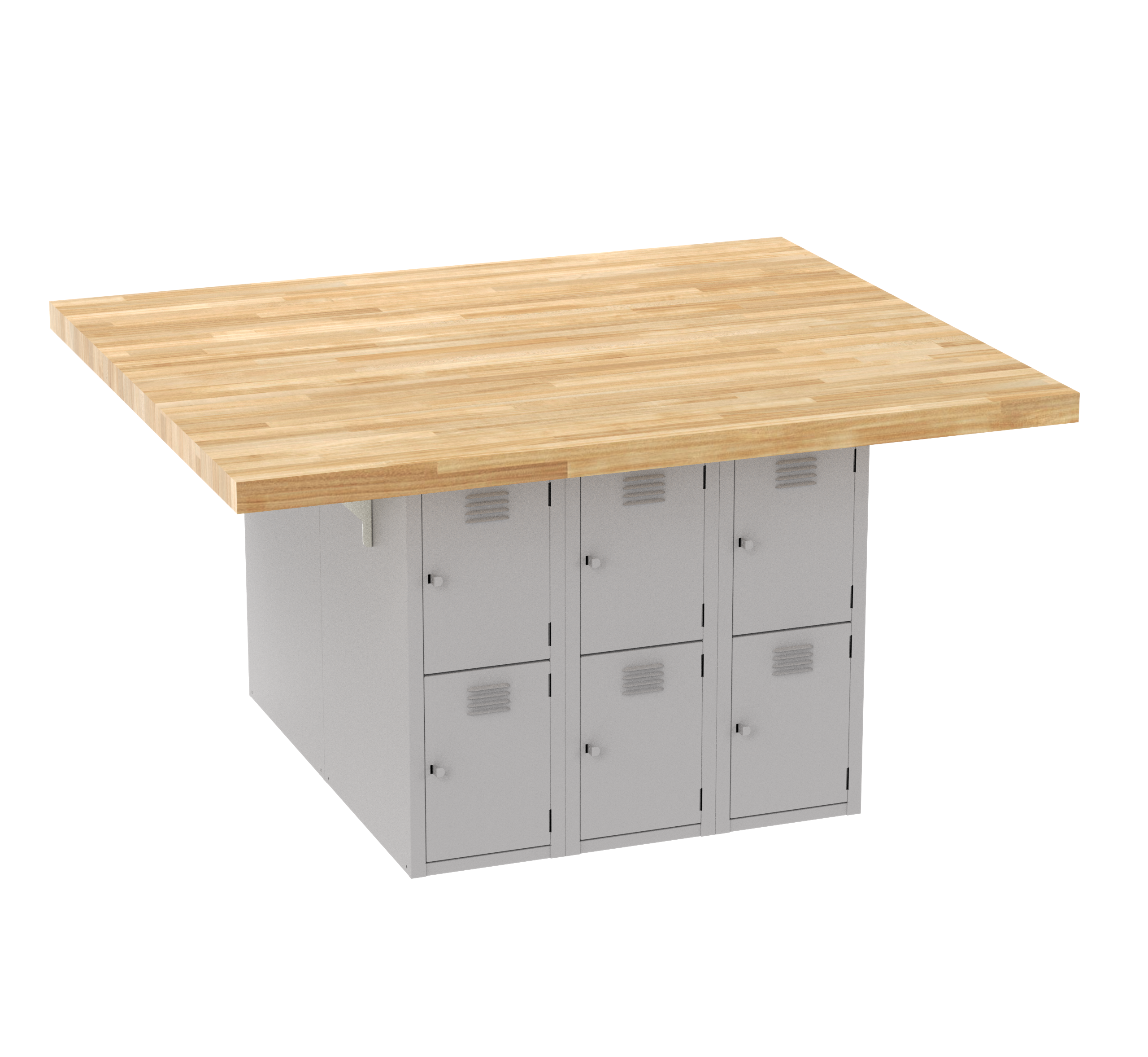 Forum Industrial Arts Four-Station Workbench with Steel Lockers W/O Vises
