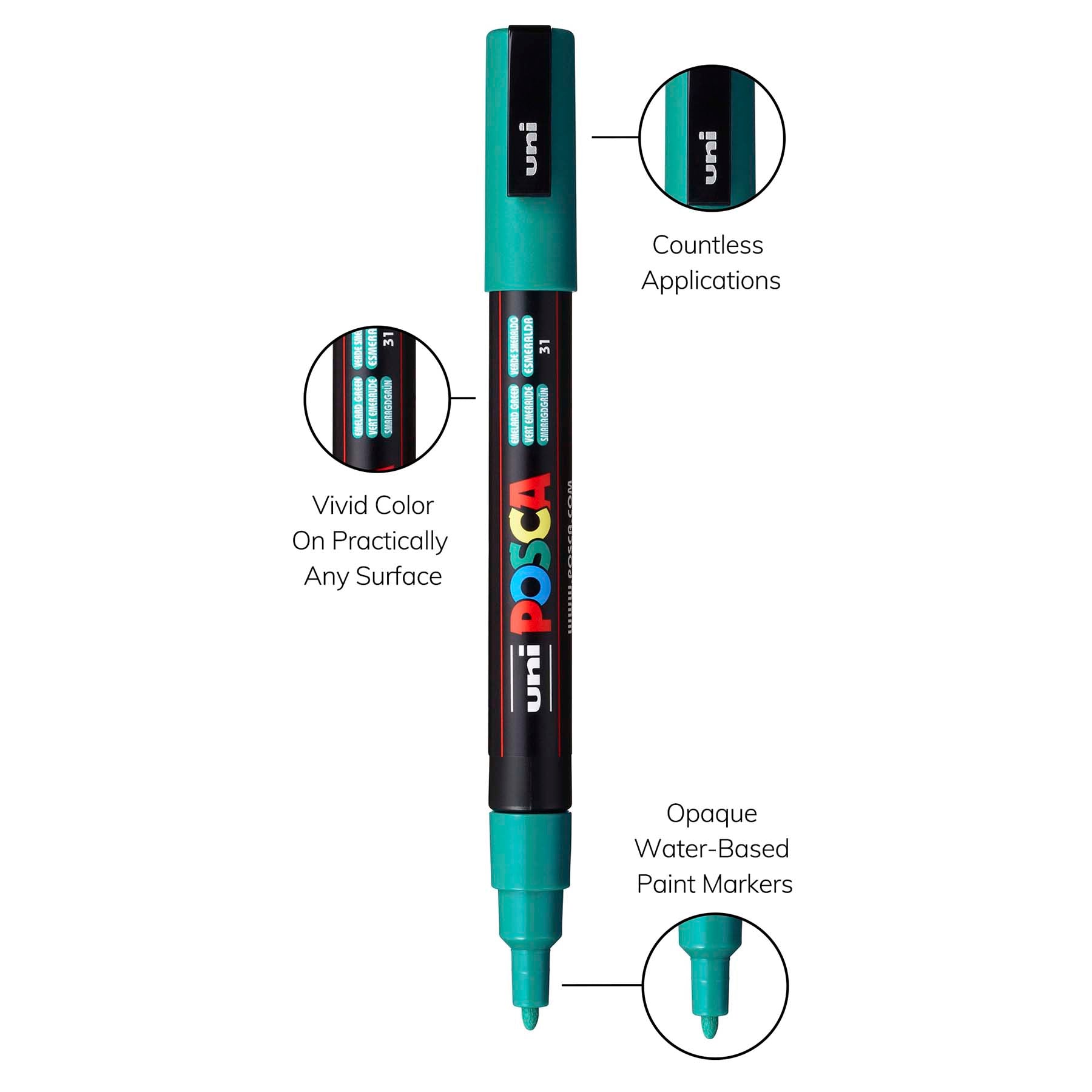 uni® POSCA PC-3M Water-Based Paint Markers, Reversible Fine Tip (0.9-1.3mm), Emerald Green