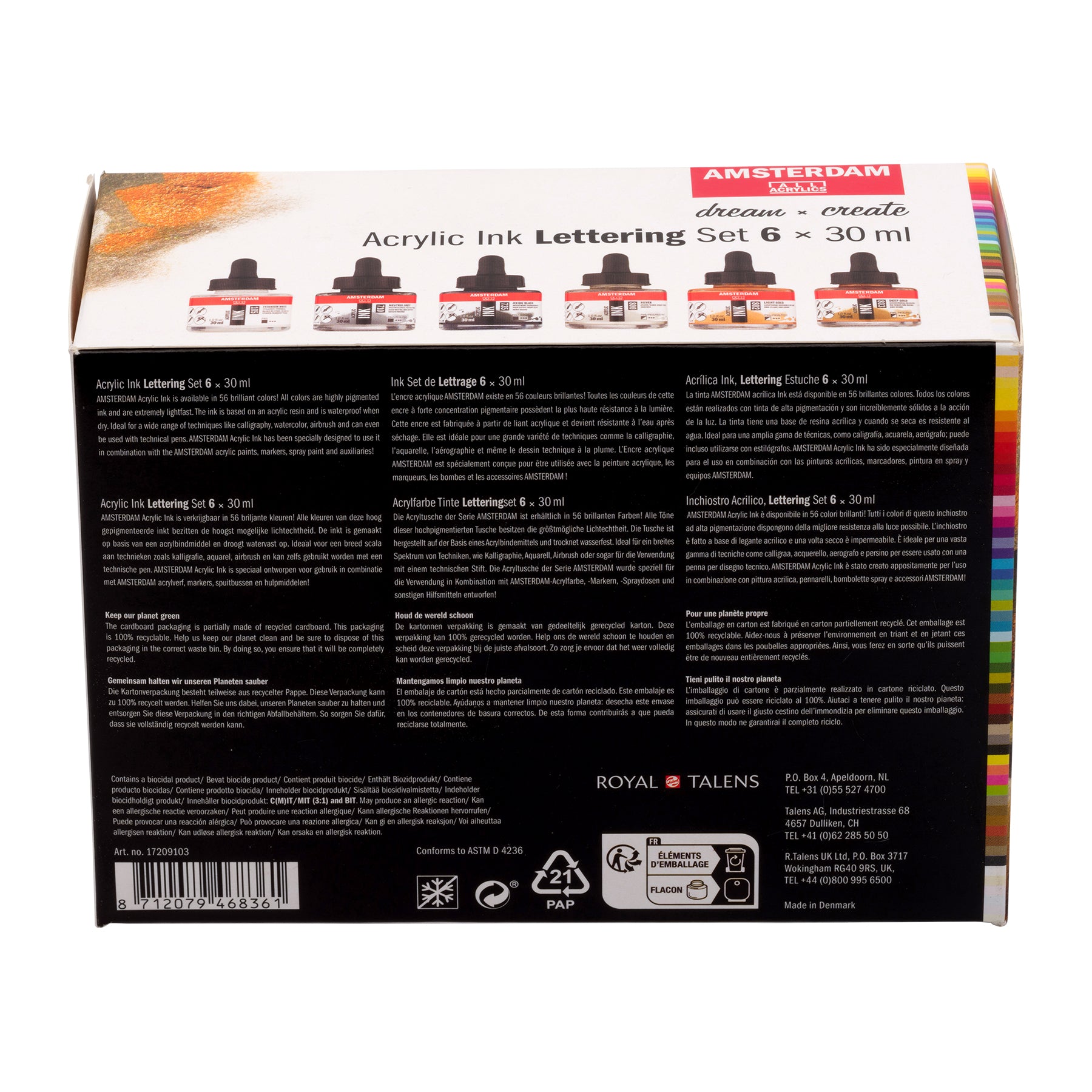 Acrylic Ink Lettering Set, 6 x 30 mL