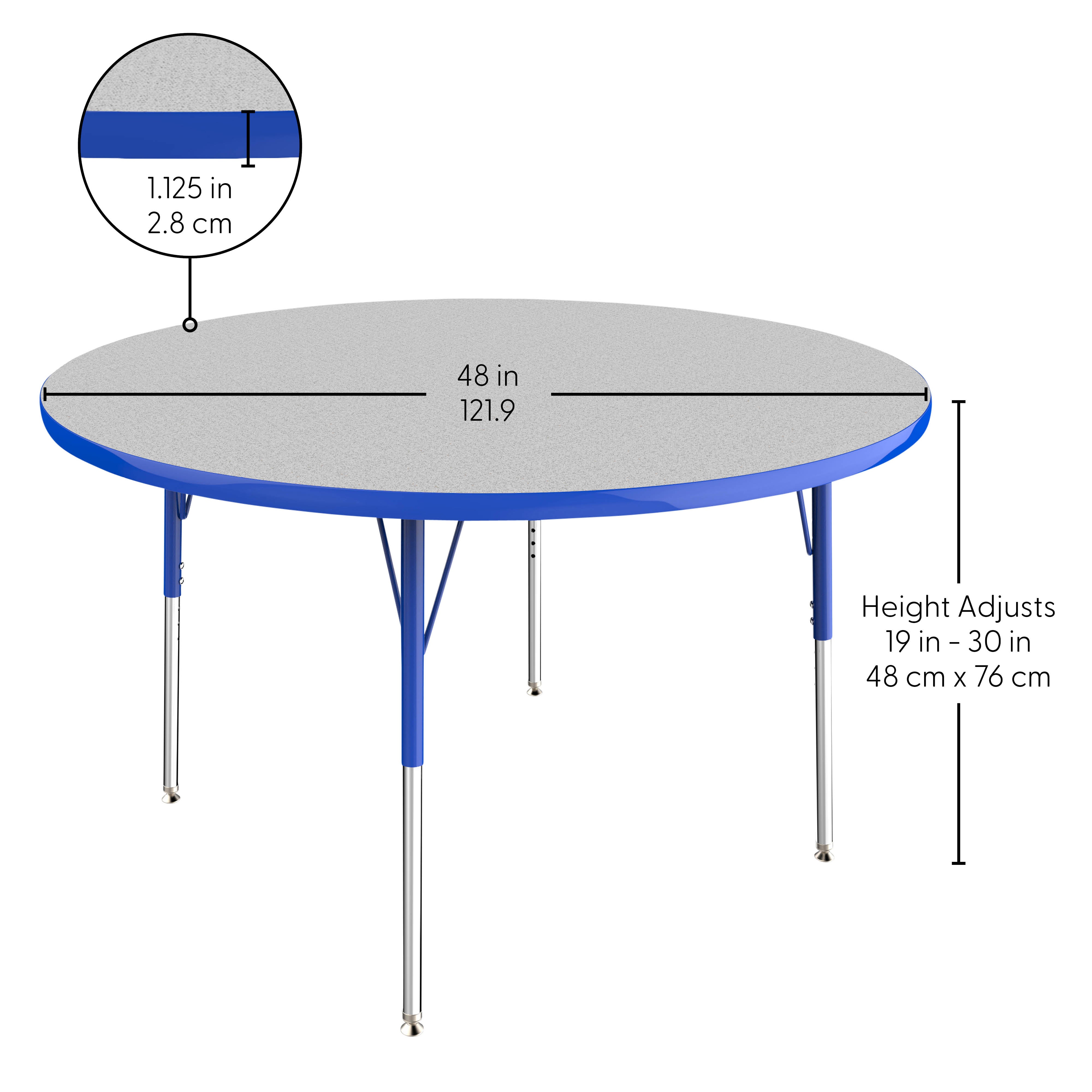 48" Round Thermofused Activity Table with Adjustable Standard Swivel Glide Legs - Gray/Blue