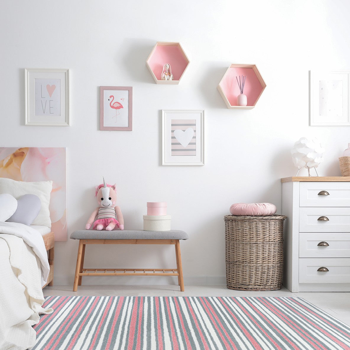 Between the Lines 5'4" x 7'8" area rug in color Blush