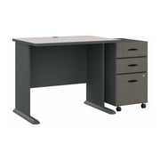 Bush Business Furniture Series A 36W Desk with Mobile File Cabinet in Slate and White Spectrum - 51.3" Width x 26.81" Depth x 29.66" Height