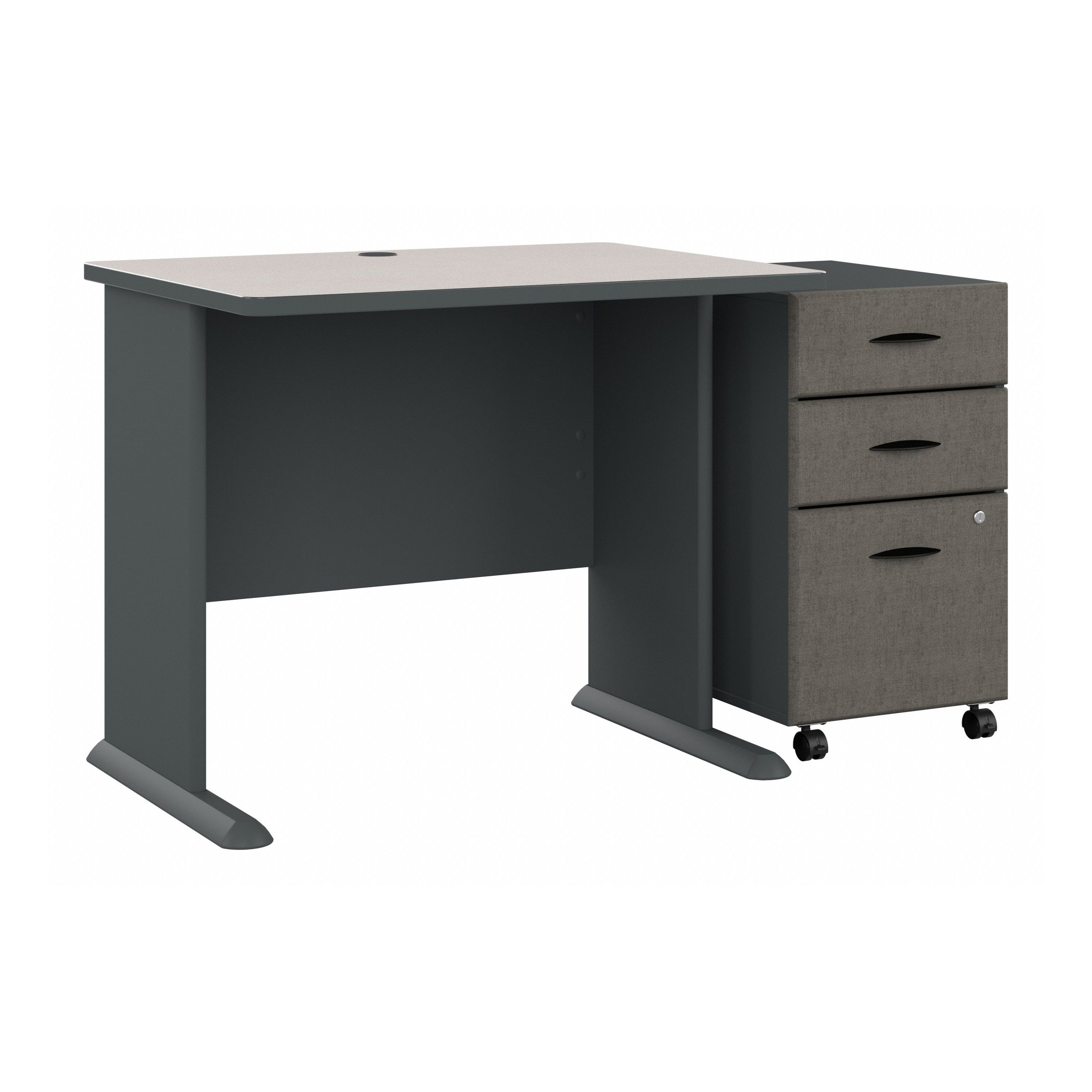 Bush Business Furniture Series A 36W Desk with Mobile File Cabinet in Slate and White Spectrum - 51.3" Width x 26.81" Depth x 29.66" Height