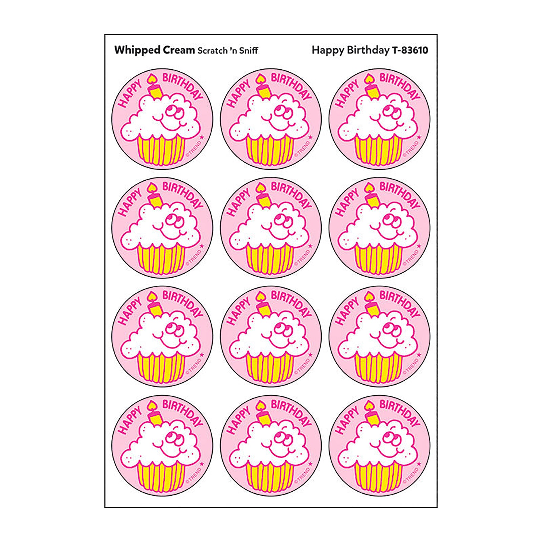 Happy Birthday/Whipped Cream Scented Stickers, Pack of 24