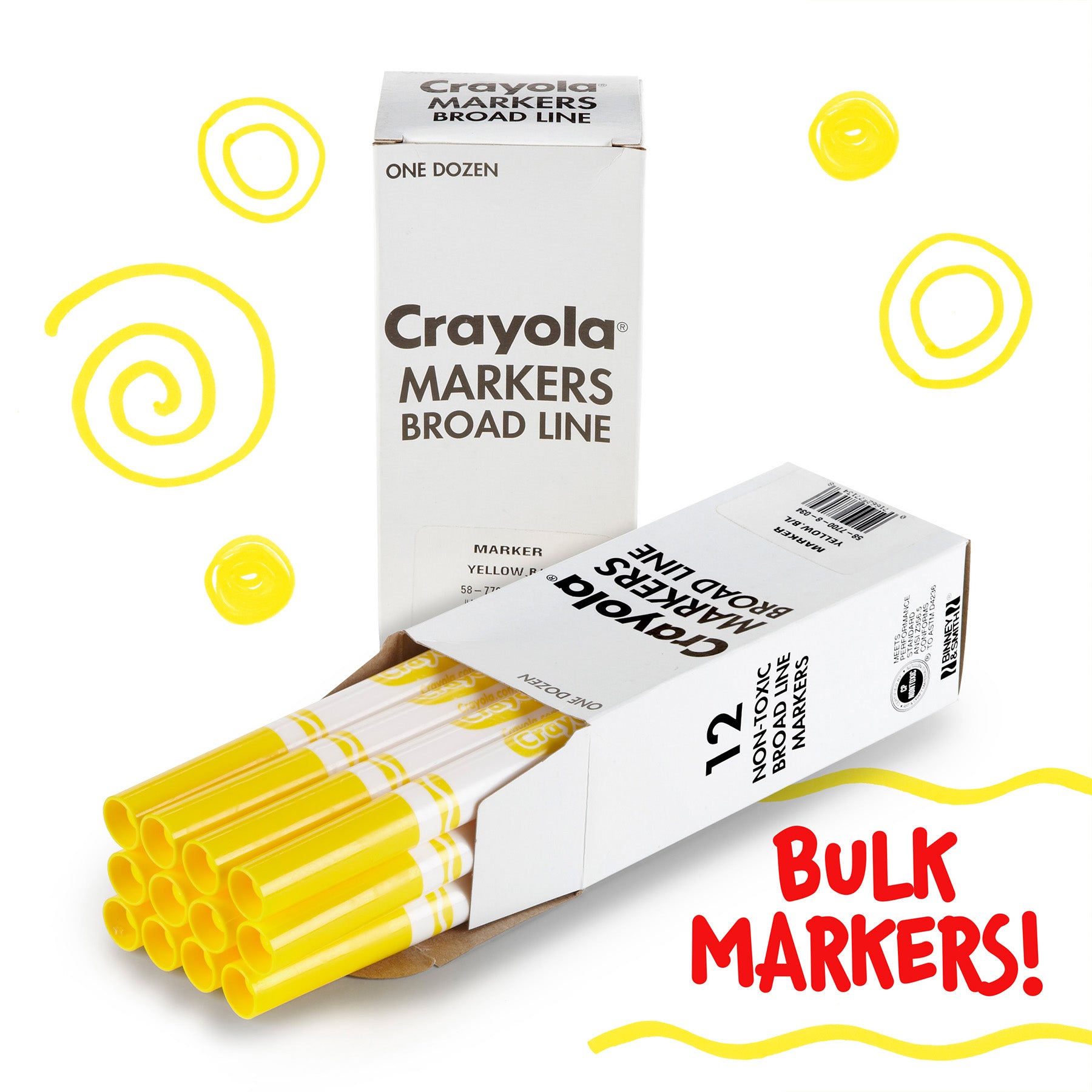 Bulk Markers, Conical Tip, Yellow, 12 Count