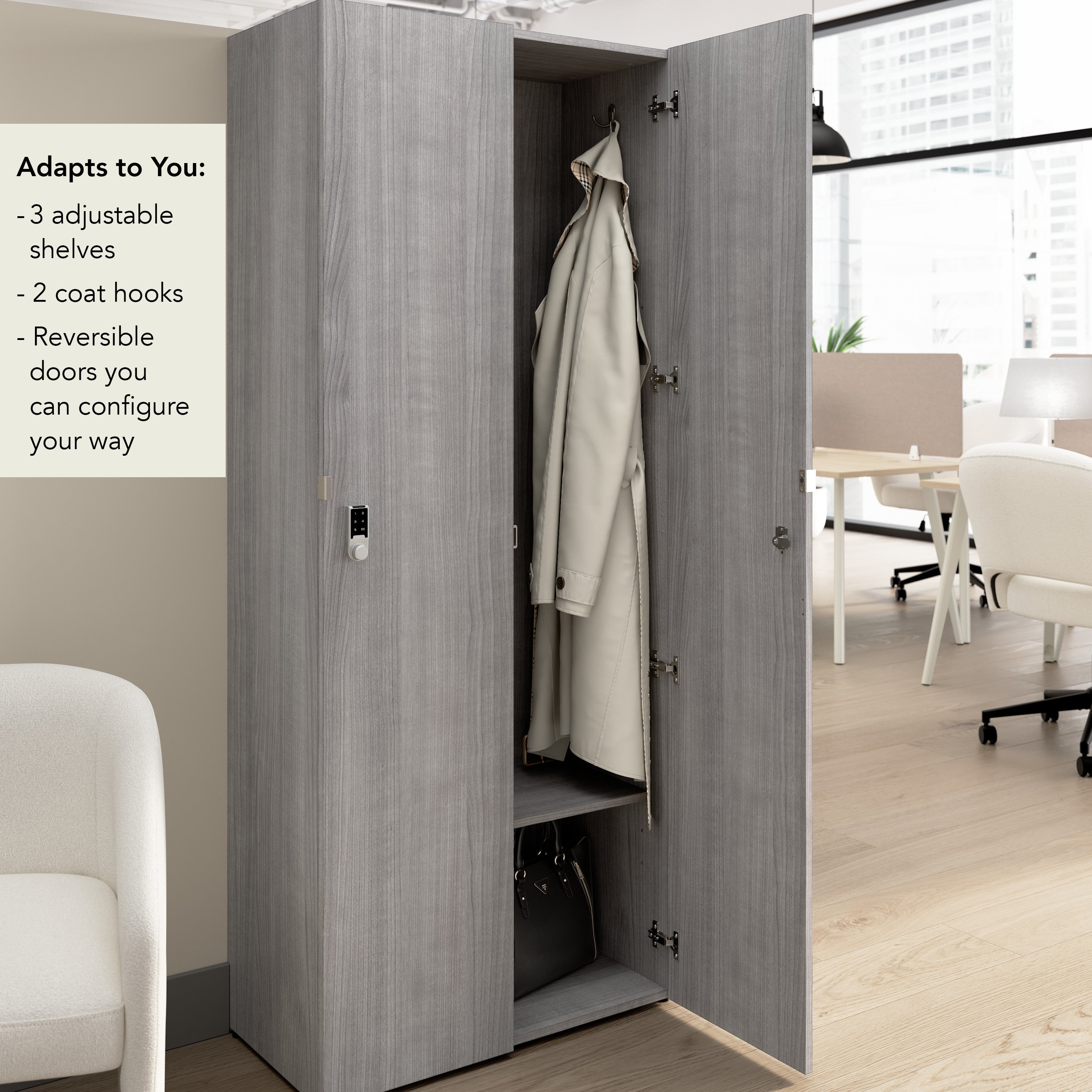 Bush Business Furniture Assure Single Tier 2 Door Storage Locker with Keypad Locks in Platinum Gray - 29.76" Width x 15.35" Depth x 72.15" Height