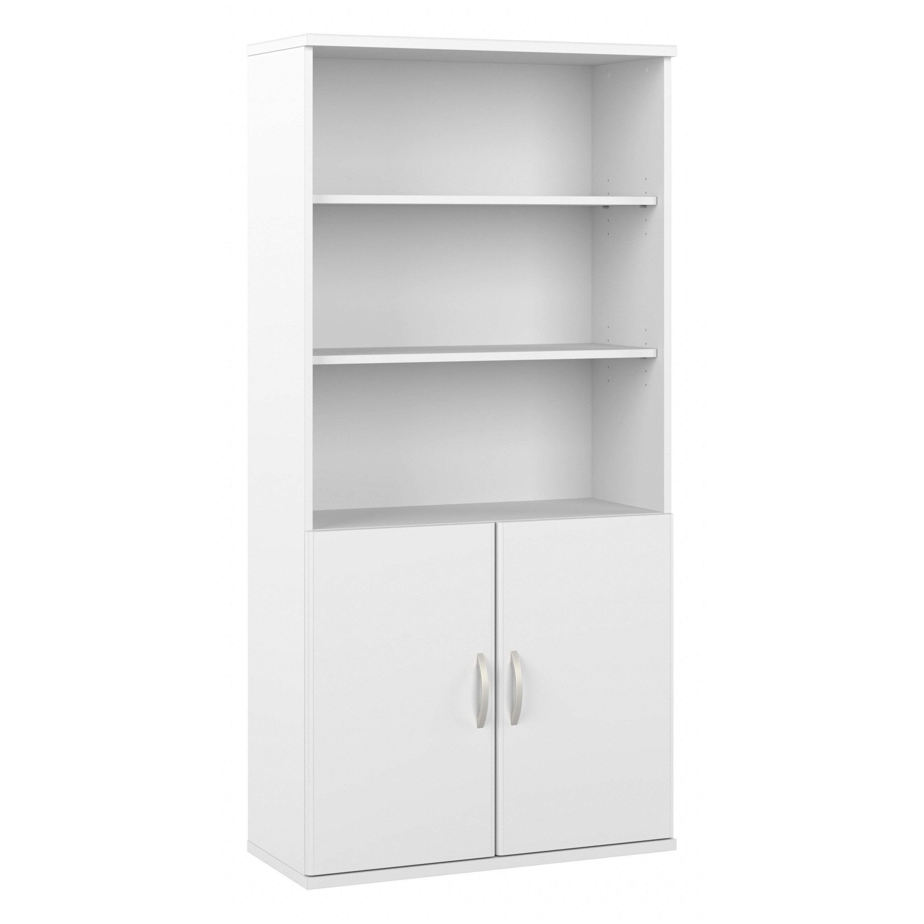 Bush Business Furniture Easy Office 5 Shelf Bookcase with Doors in Pure White - 35.71" Width x 15.35" Depth x 72.8" Height