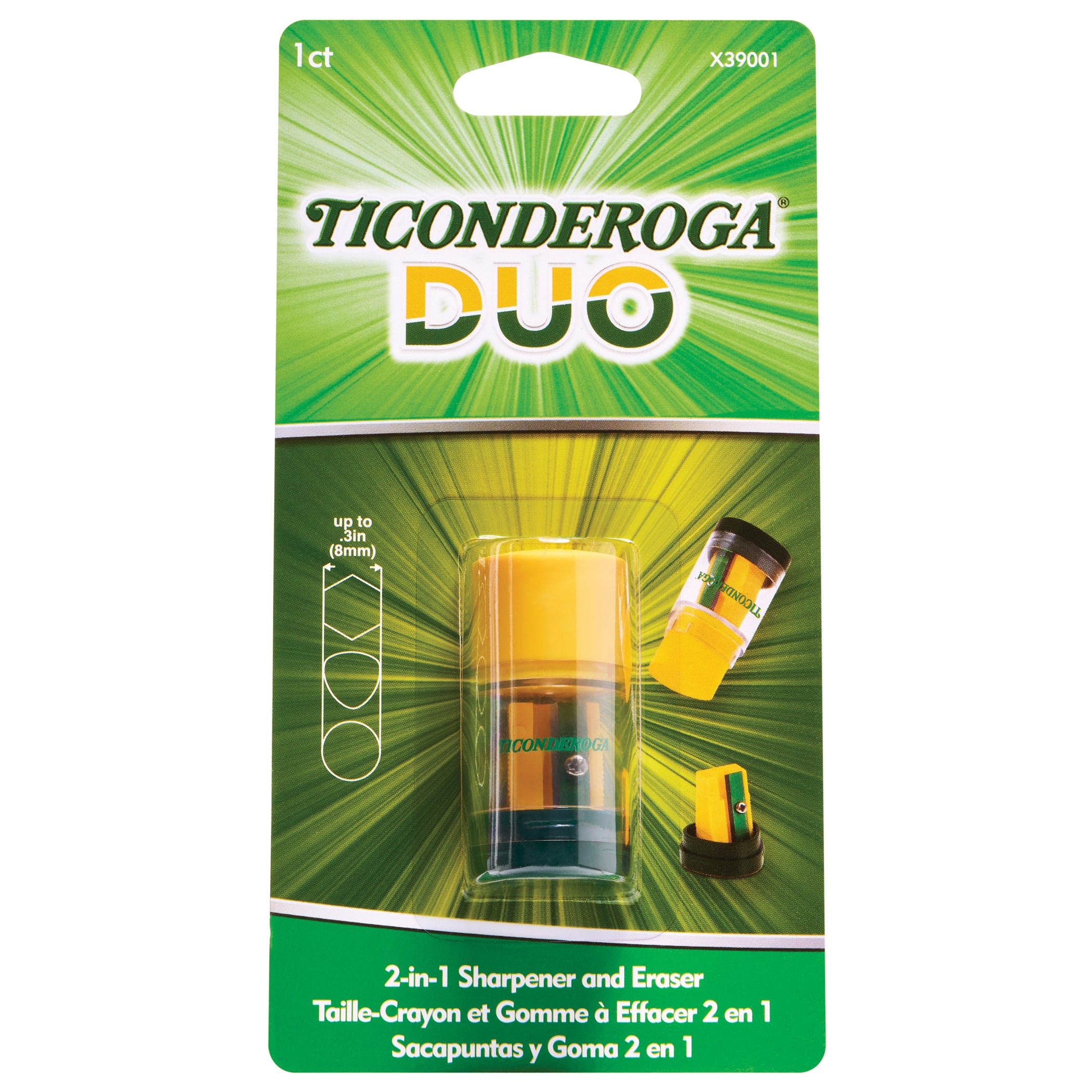 DUO Sharpener/Eraser, Green and Yellow, 1 Count