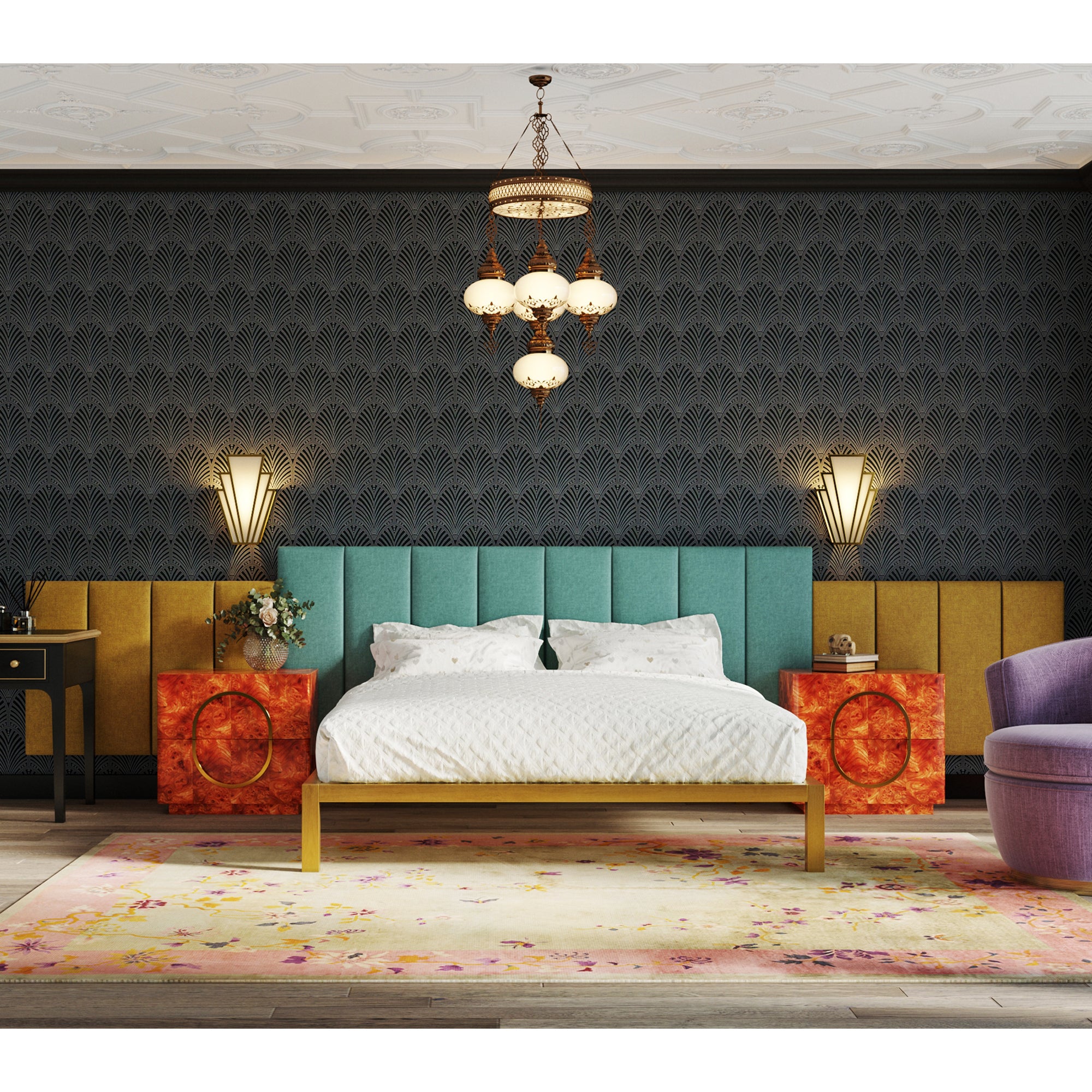 Jaxx Panelist Modern Padded Headboard – Set of 4 Wall Mounted Panels - King, Surf Turquoise Microvelvet