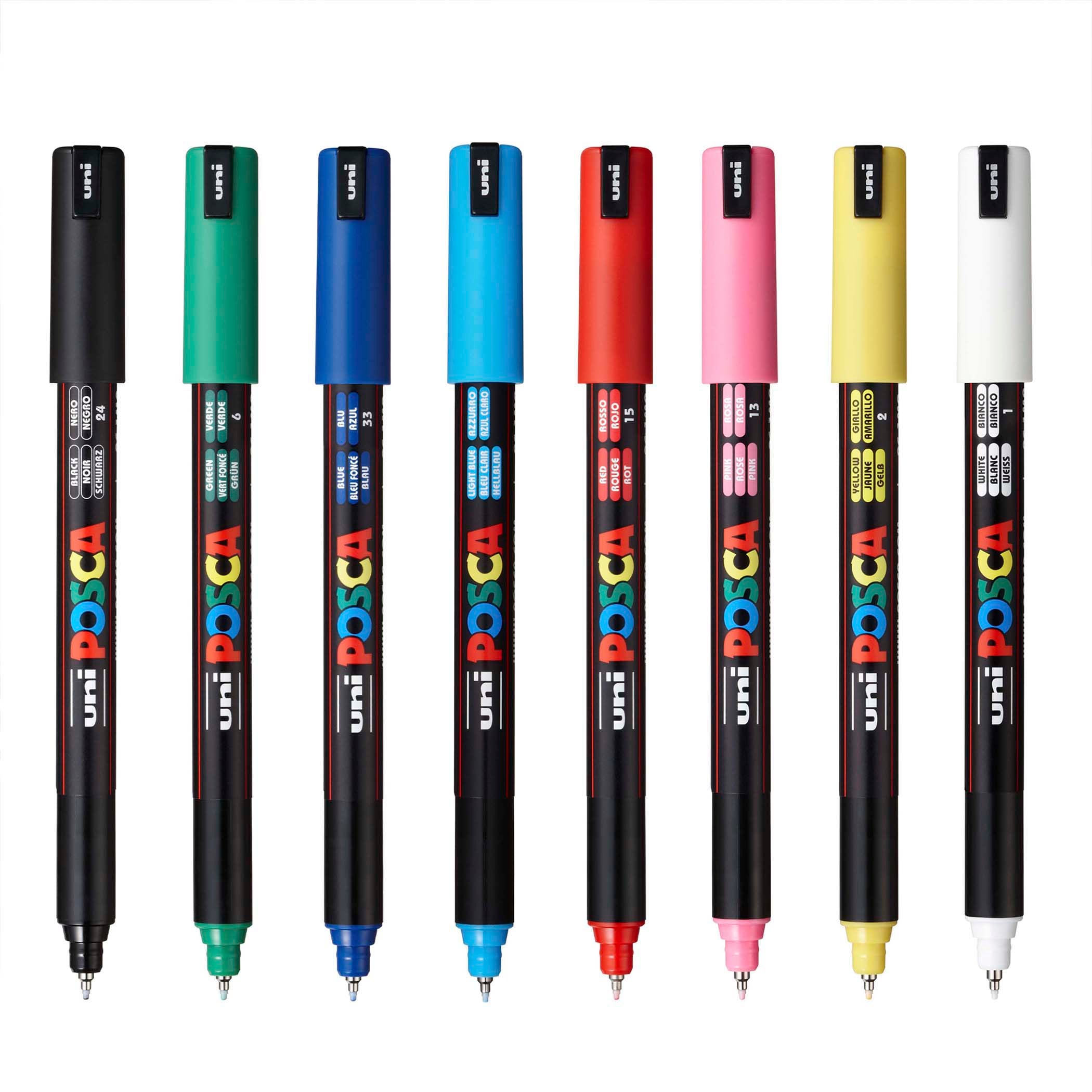 uni® POSCA PC-1MR Water-Based Paint Markers, Extra Fine Tip (0.7mm), Assorted Colors, 8 Pack