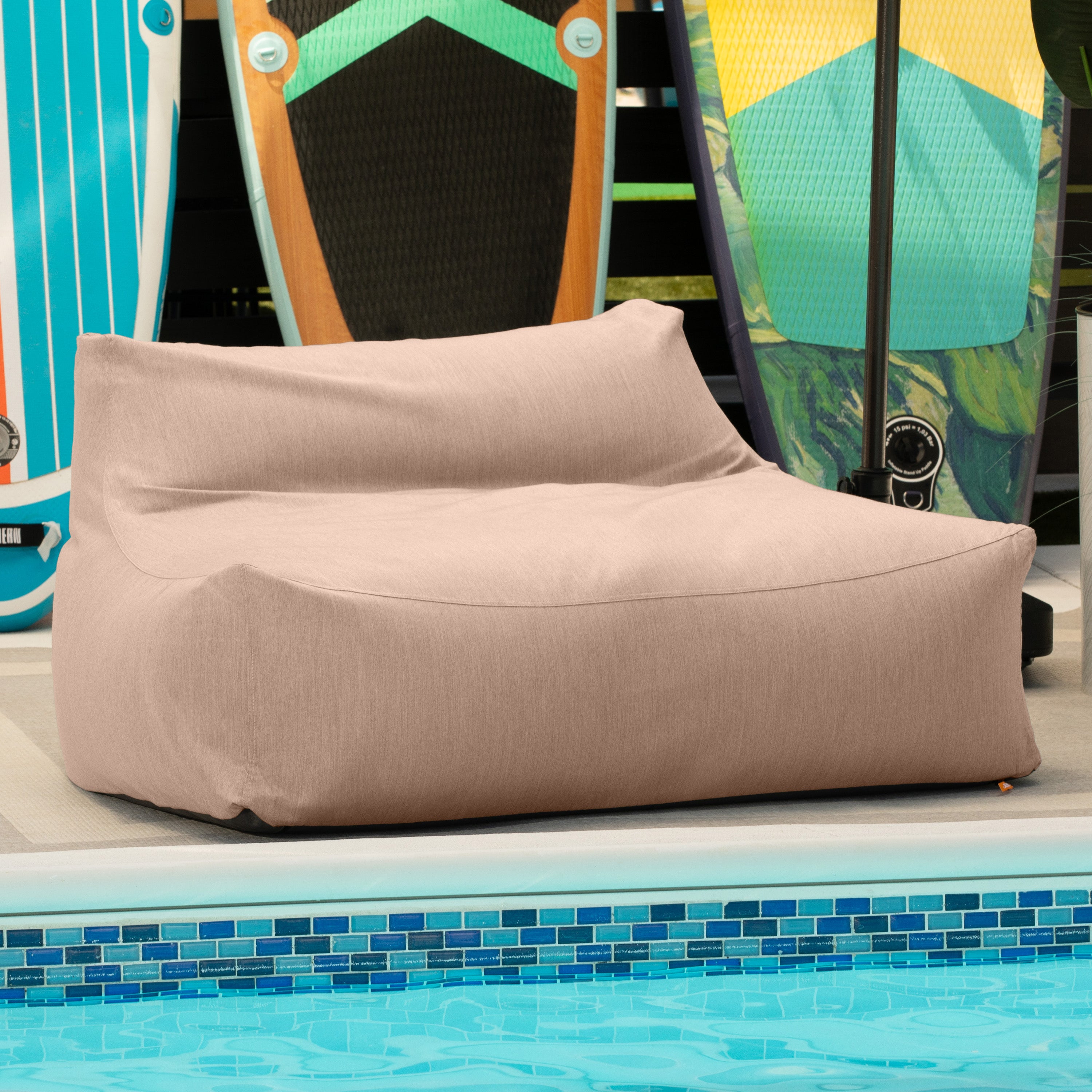 Jaxx Lavista Outdoor Bean Bag Loveseat / Modern Patio Sofa, Sunbrella, Petal