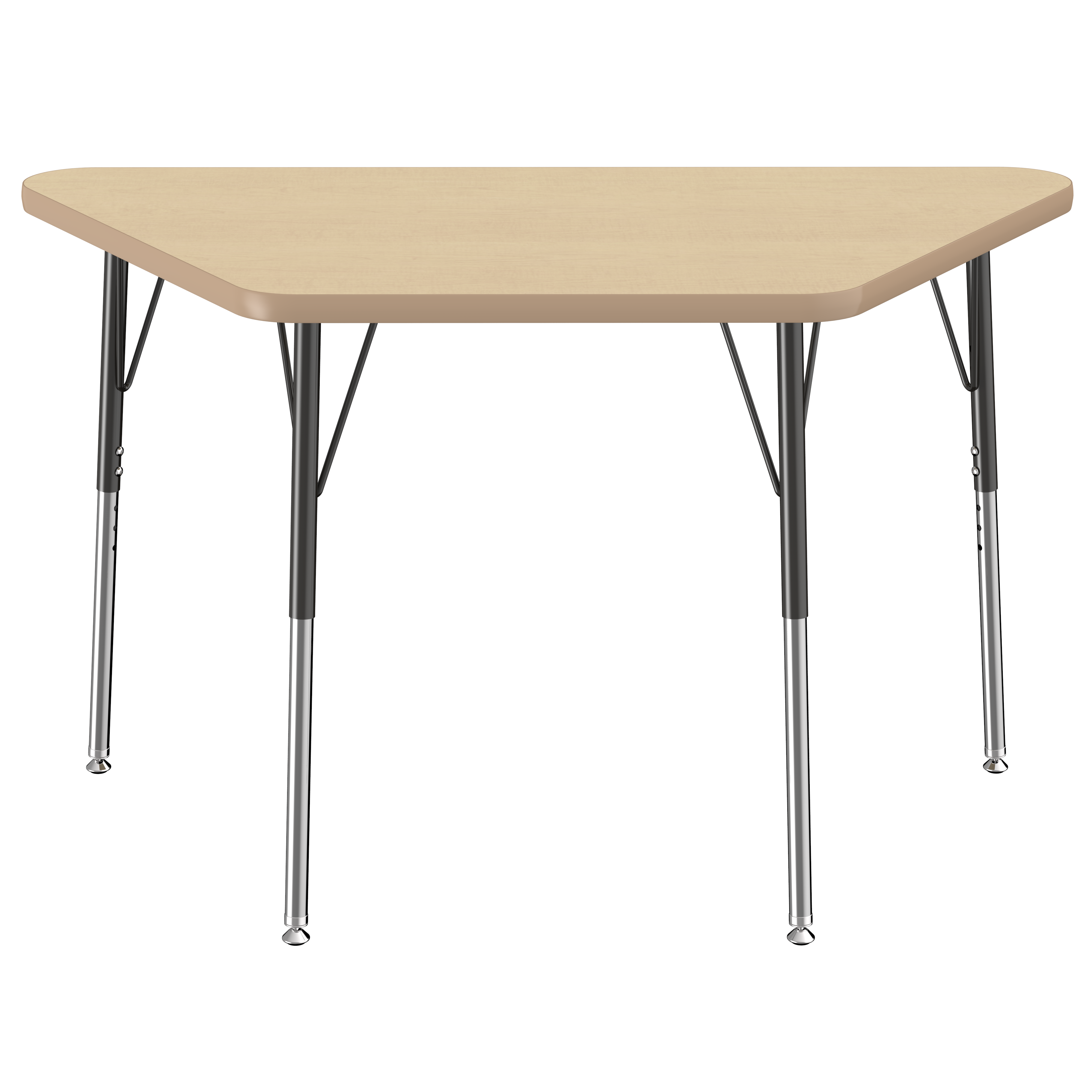 24" x 48" Trapezoid T-Molding Activity Table with Adjustable Standard Swivel Glide Legs - Maple/Maple/Black