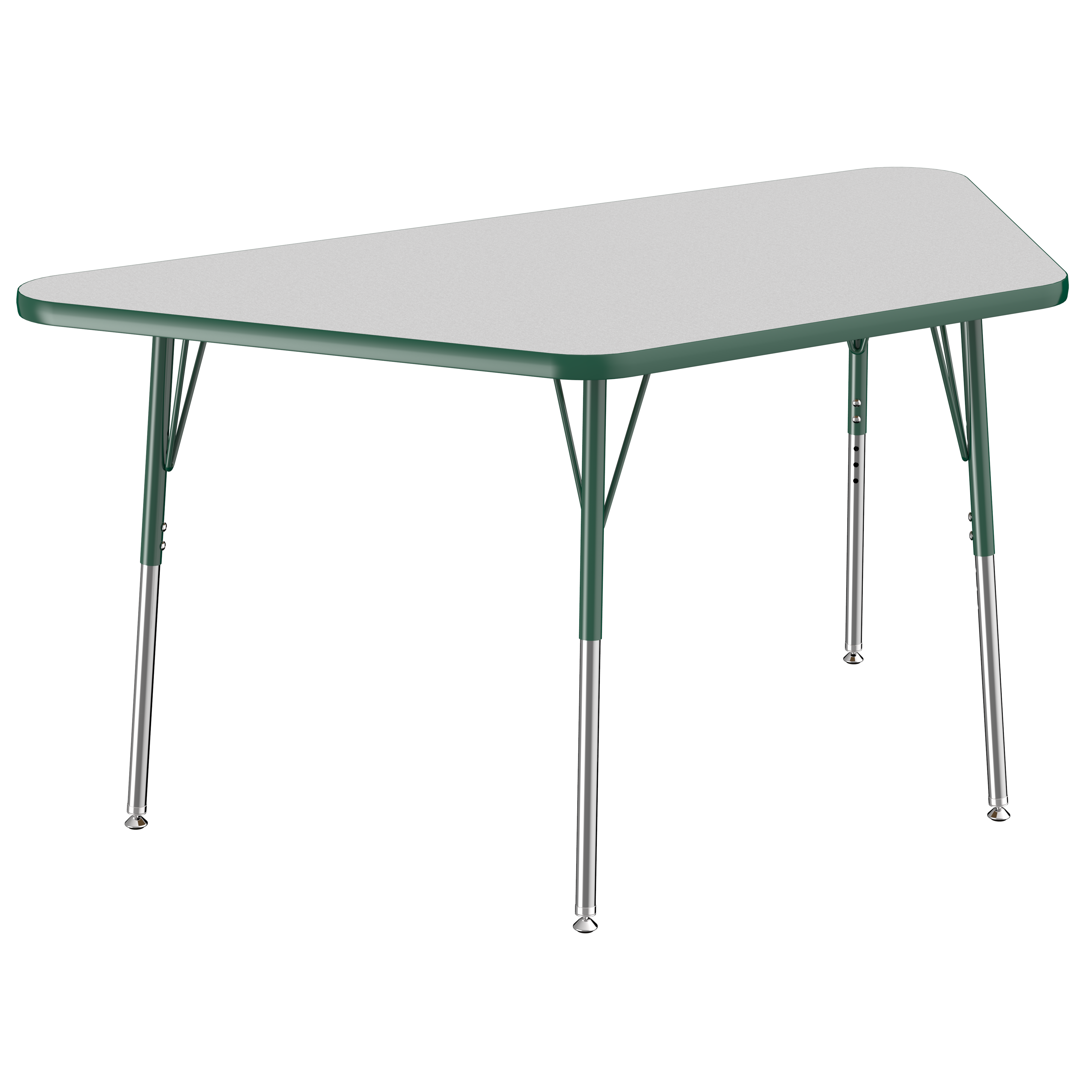 30" x 60" Trapezoid T-Molding Activity Table with Adjustable Standard Swivel Glide Legs - Gray/Green
