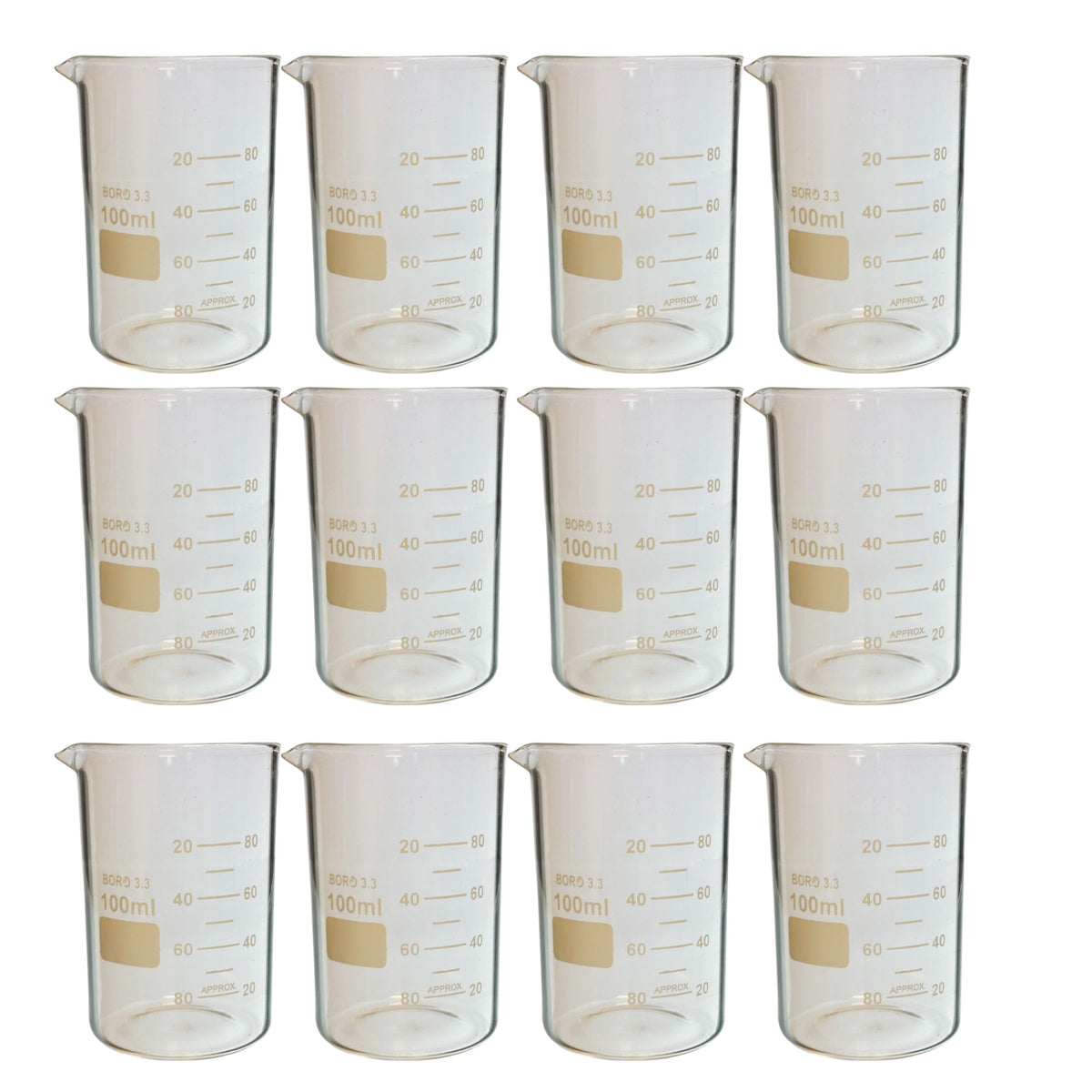 Beaker, Griffin, Borosilicate Glass, 100ml, Dual Graduated, Pack of 12