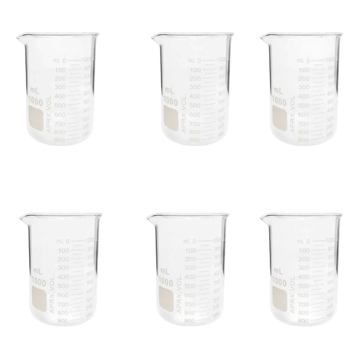 Beaker Starter Kit - Includes 6 Packs of 1000ml Griffin Style Beakers, Beaker Brush (330mm), Beaker Tongs with Plastisol-Coated Jaws, & Safety Glasses