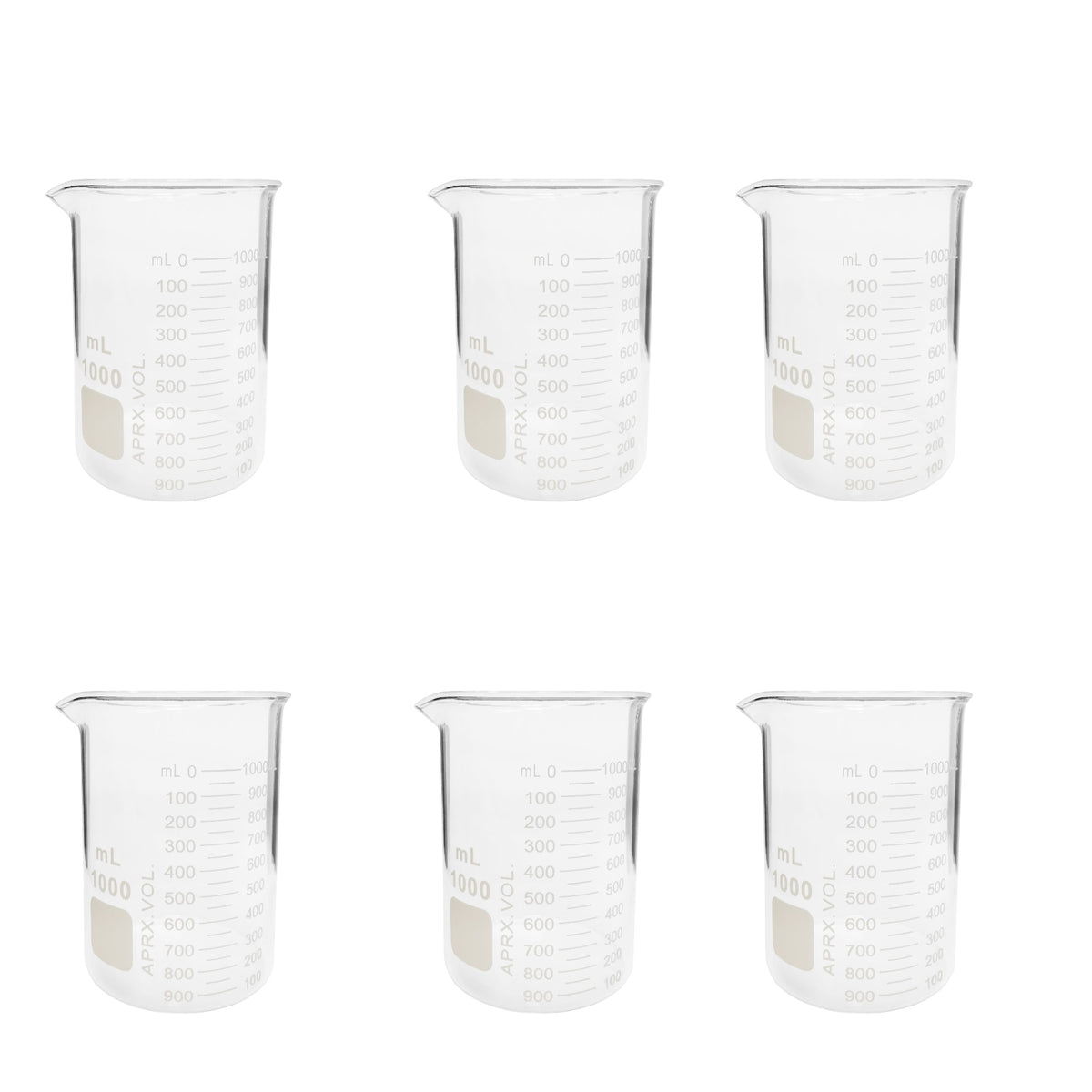 Beaker, Griffin, Borosilicate Glass, 1000ml, Dual Graduated, Pack of 6