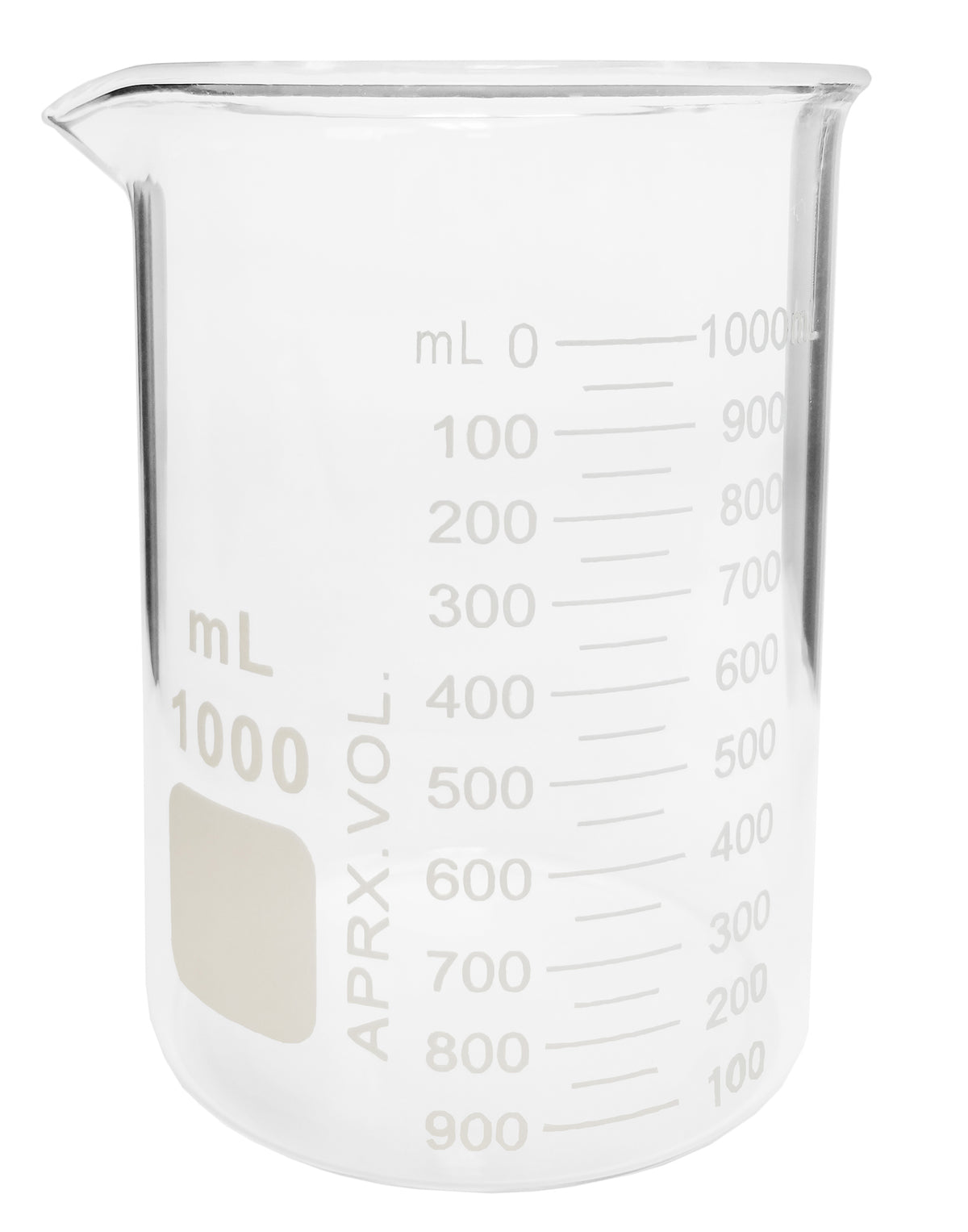 Beaker, Griffin, Borosilicate Glass, 1000ml, Dual Graduated, Pack of 6