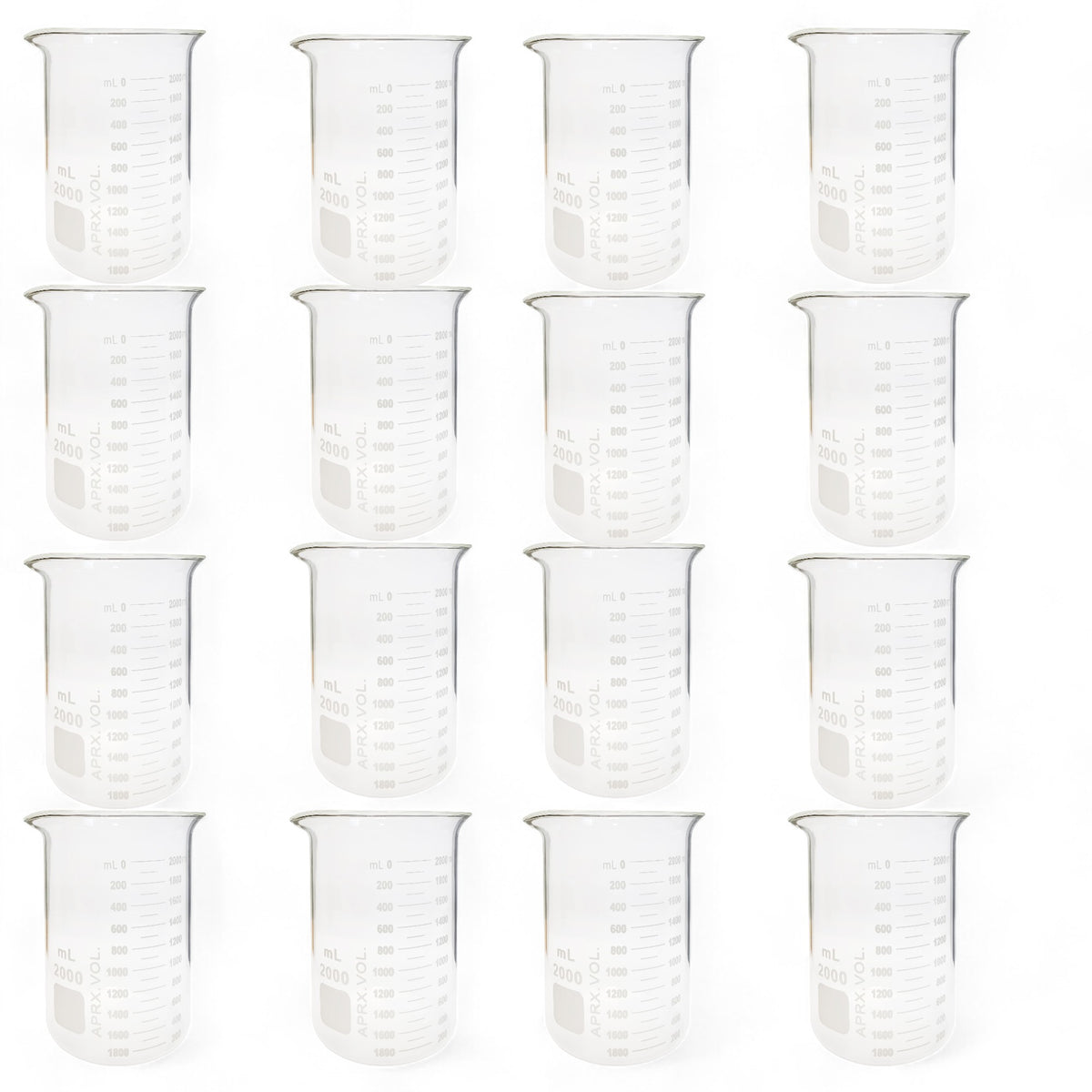 Beaker, Griffin, Borosilicate Glass, 2000ml, Dual Graduated, Case of 16