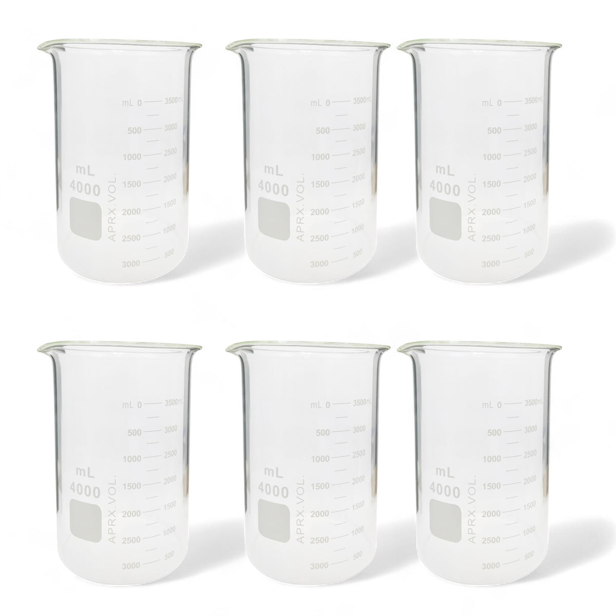 Beaker, Griffin, Borosilicate Glass, 4000ml, Dual Graduated, Case of 6