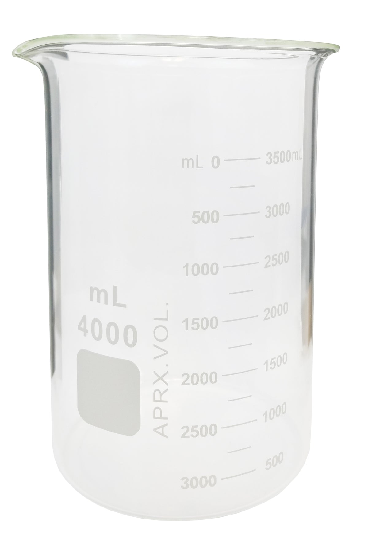 Beaker, Griffin, Borosilicate Glass, 4000ml, Dual Graduated, Case of 6