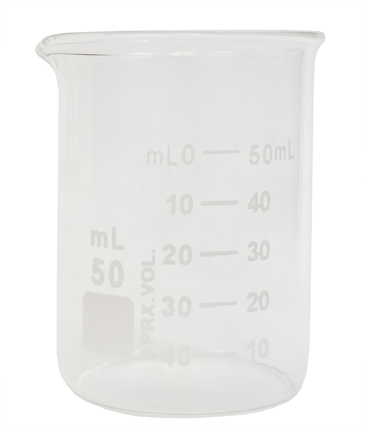 Beaker, Griffin, Borosilicate Glass, 50ml, Dual Graduated, Pack of 12