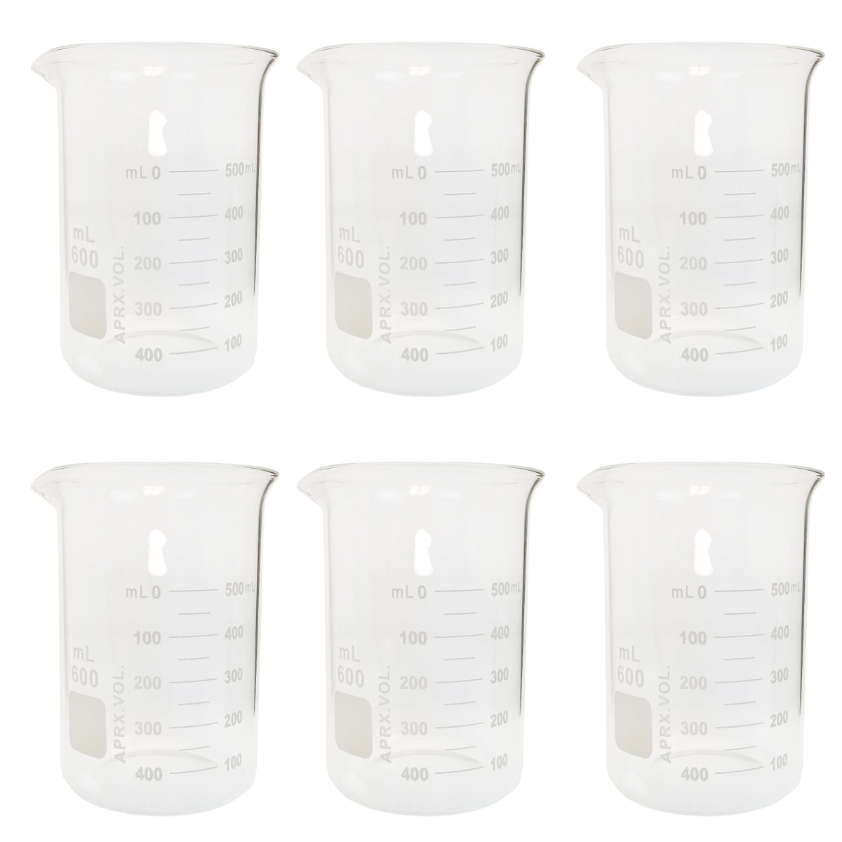 Beaker, Griffin, Borosilicate Glass, 600ml, Dual Graduated, Pack of 6