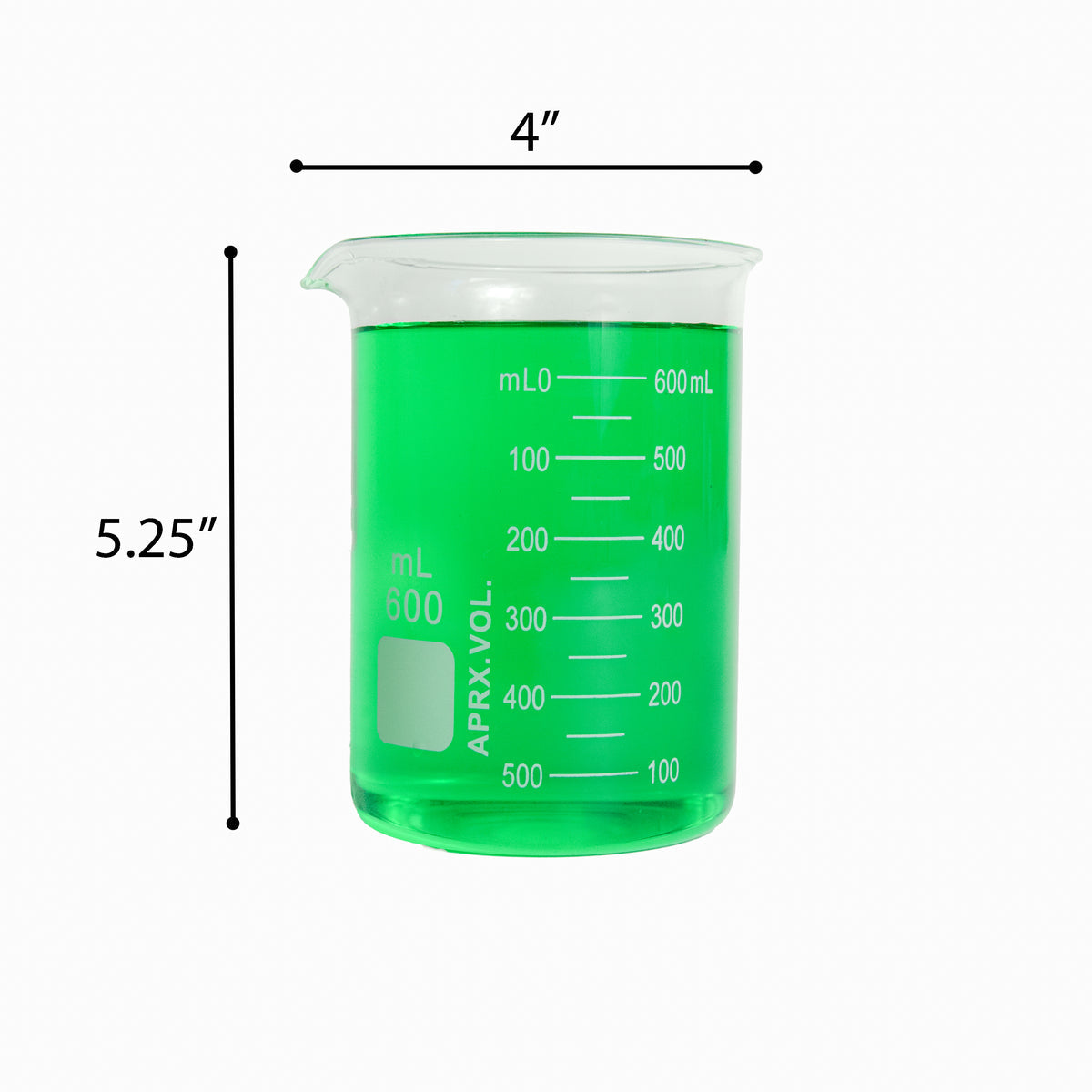 Beaker, Griffin, Borosilicate Glass, 600ml, Dual Graduated, Pack of 6