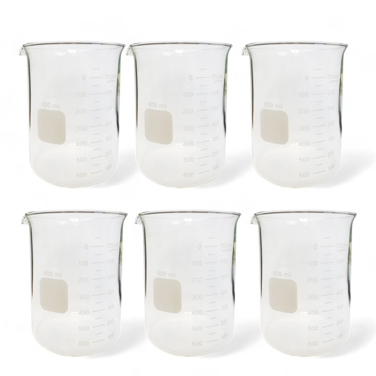 Beaker, Griffin, Borosilicate Glass,800ml, Dual Graduated, Pack of 6