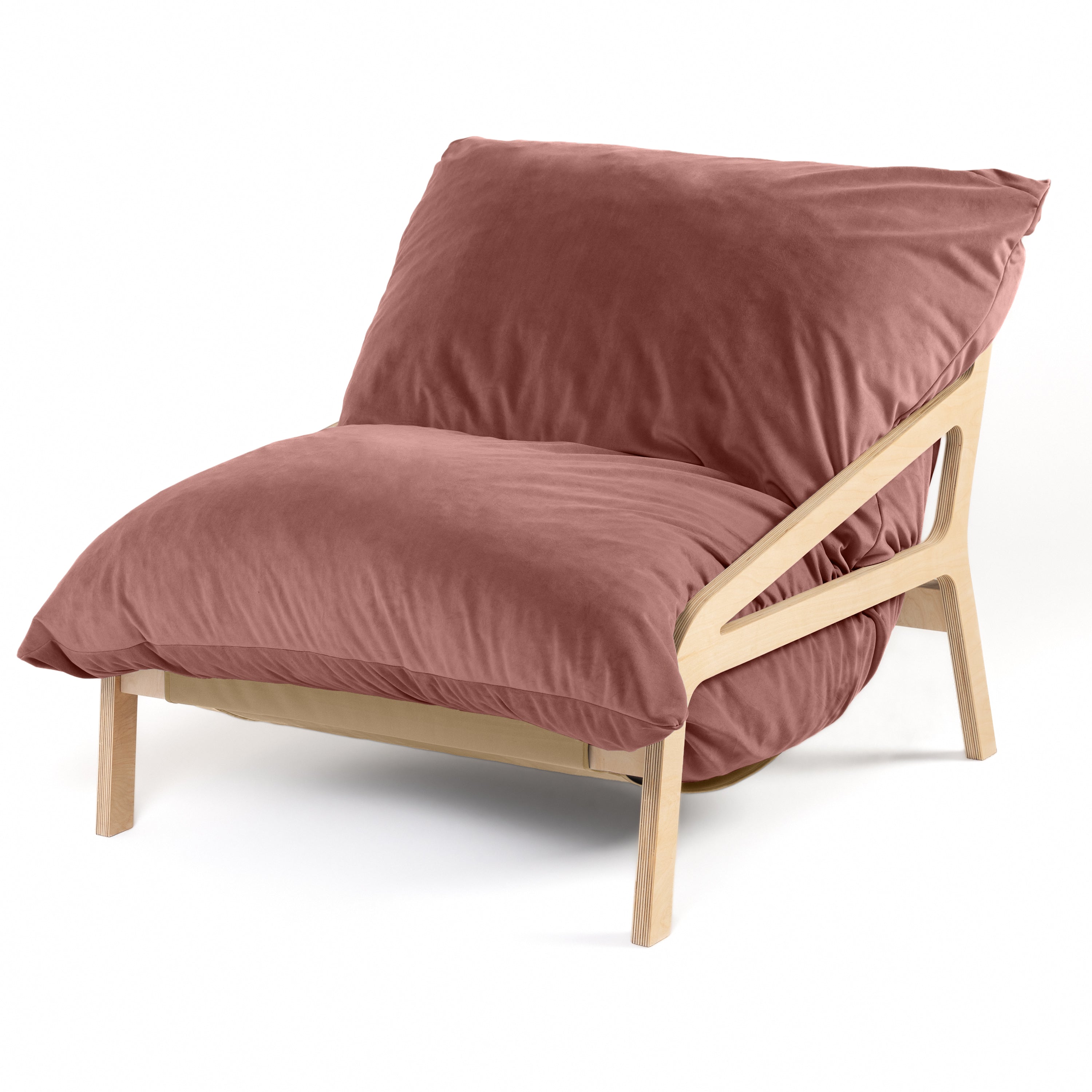 Pillow Saxx Dream Lounger with Wood Frame - 3-in-1 Bean Bag Accent Chair, Recliner & Sleeper, Lush Velvet Mauve