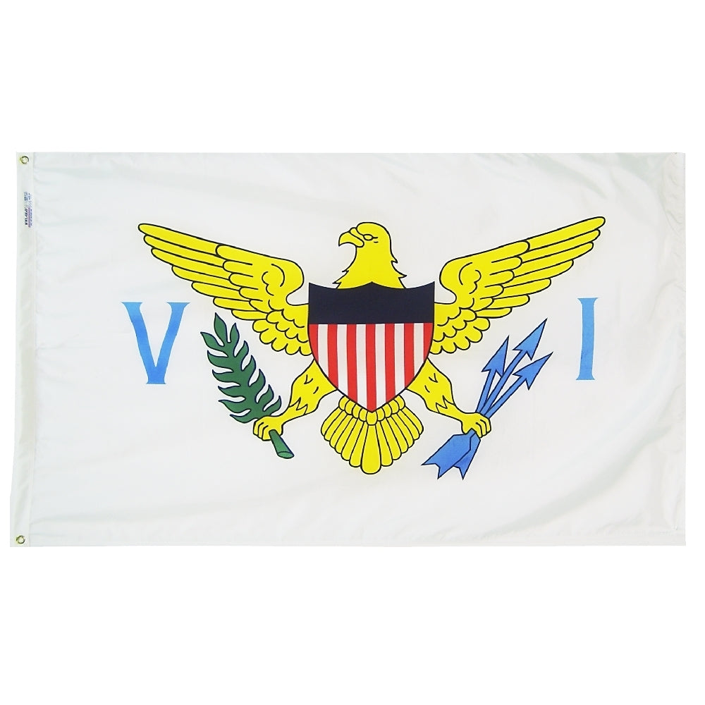 Territory: US Virgin Islands Flag 4x6 ft. Nylon SolarGuard Nyl-Glo 100% Made in USA to Official Design Specifications.